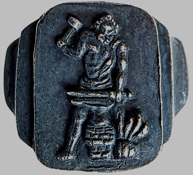 300 BC Ancient Greek Silver Ring Hephaestus god of artisans fire metallurgy