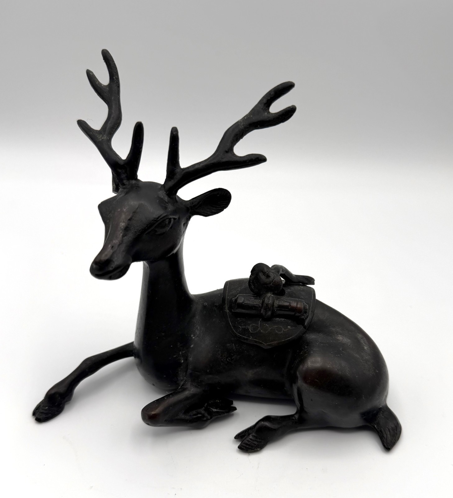 Vintage Japanese Bronze Deer Koro Incense Burner Censer Reclining