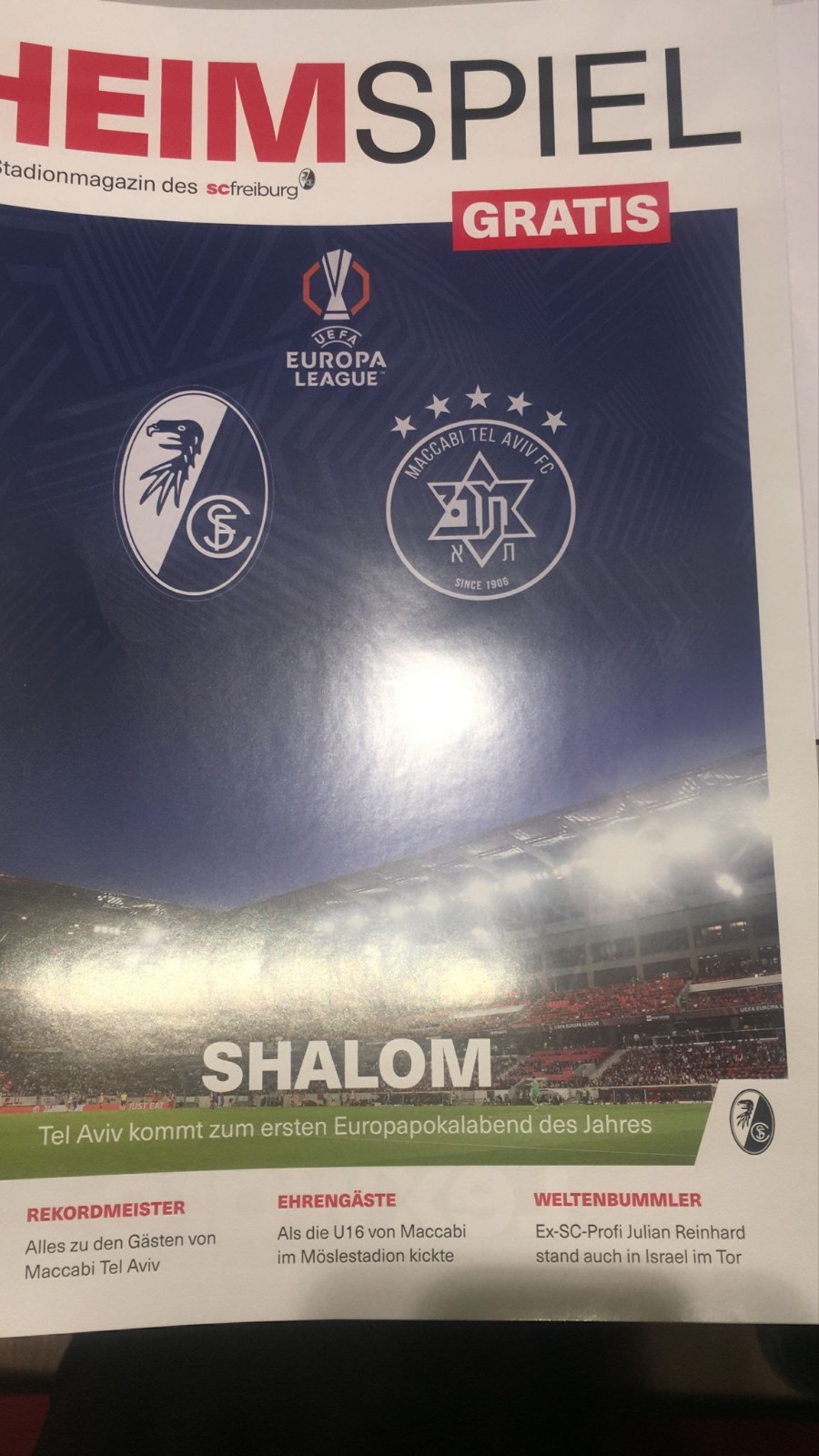 Official Programme SC Freiburg v FC Maccabi 22/01/26 Europa League