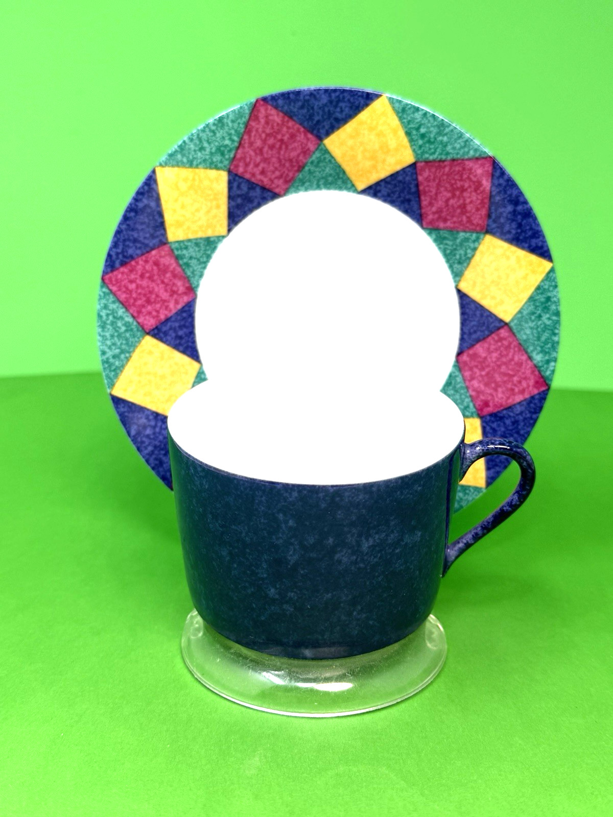 Laure Japy Diamond Pattern Blue Cup and Saucer Limoges France