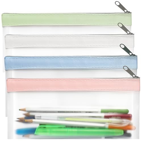 4 Pack Clear Pencil Pouch With Zipper Case Small Bag Makeup Holder Money