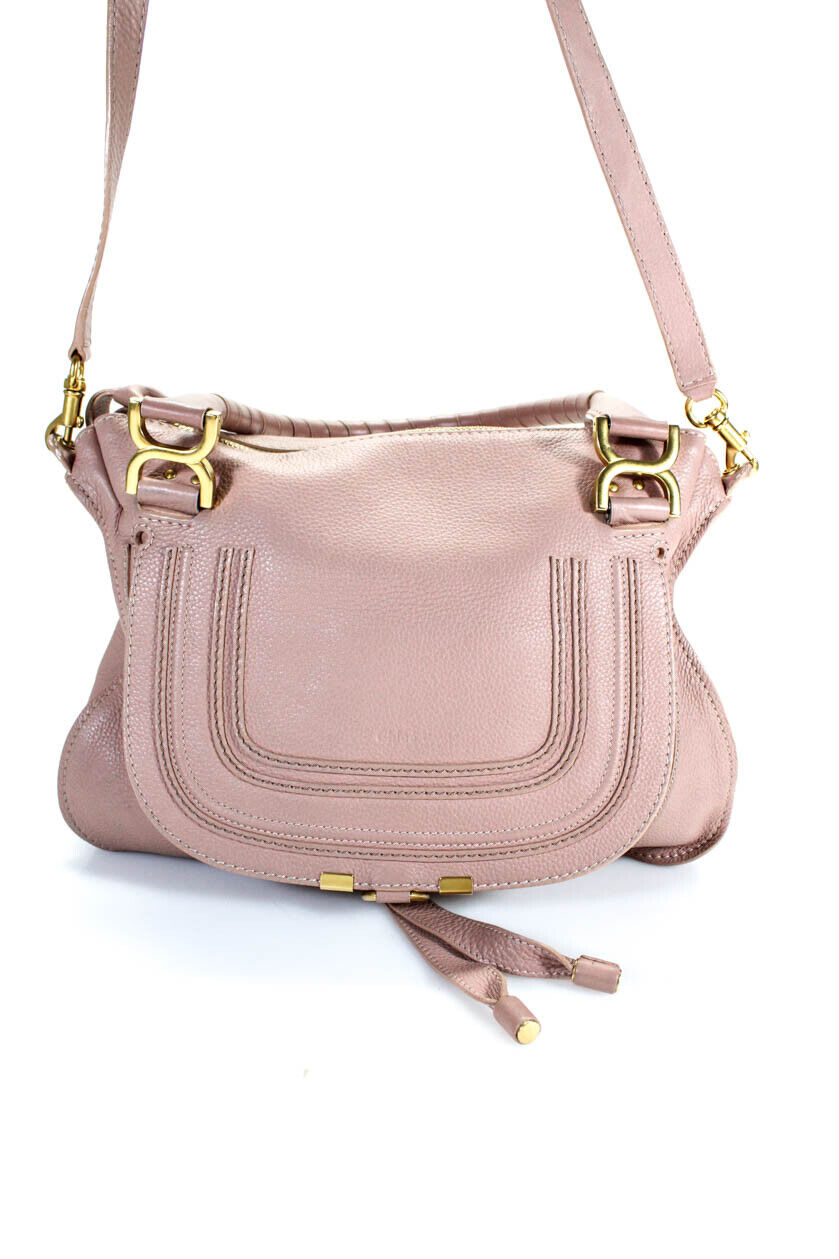 Chloe Womens Pebble Grain Leather Two Way Strap Marcie Pink Large Handbag