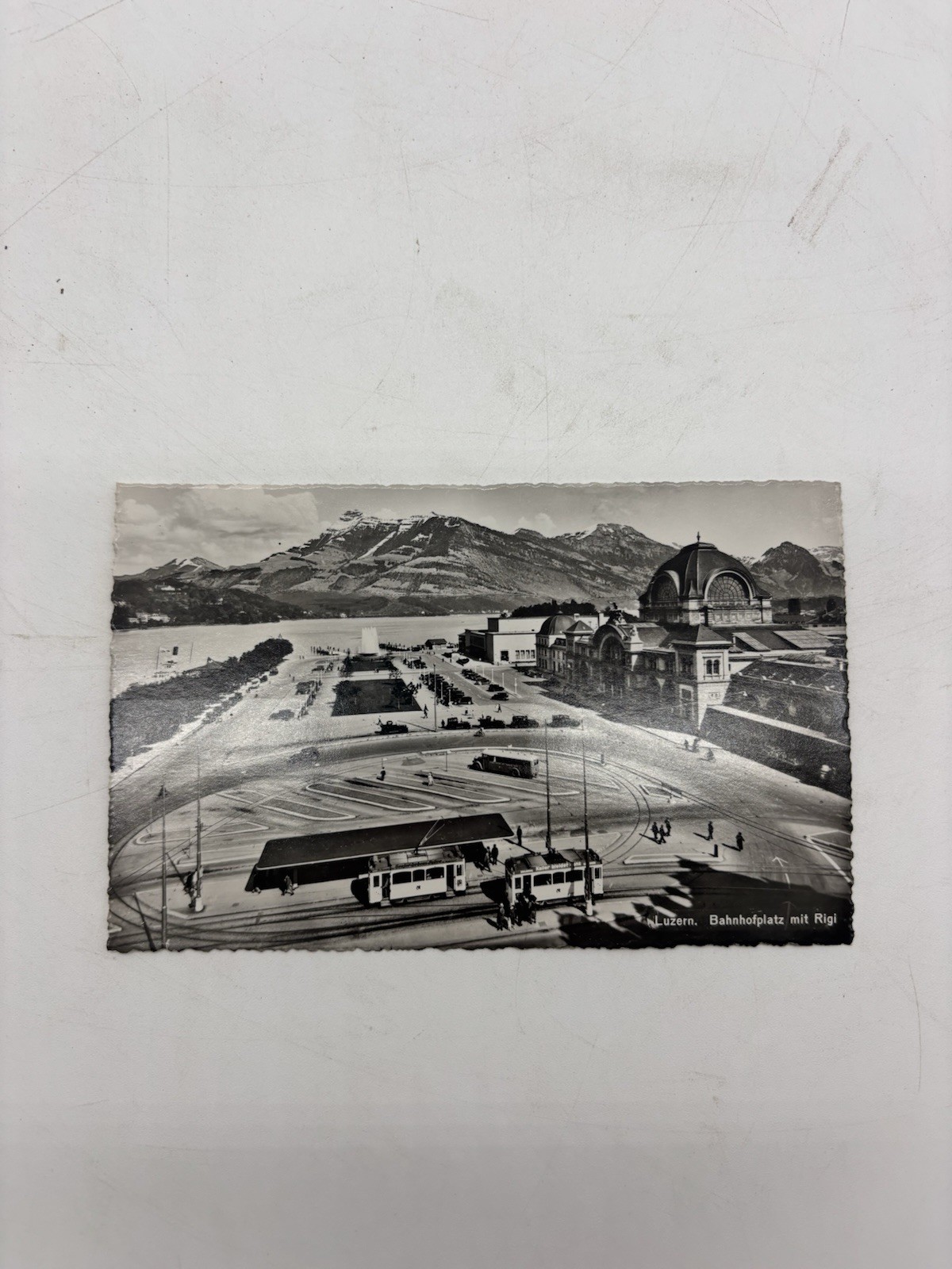 Vintage RPPC Bahnhofplatz in Lucerne, Switzerland