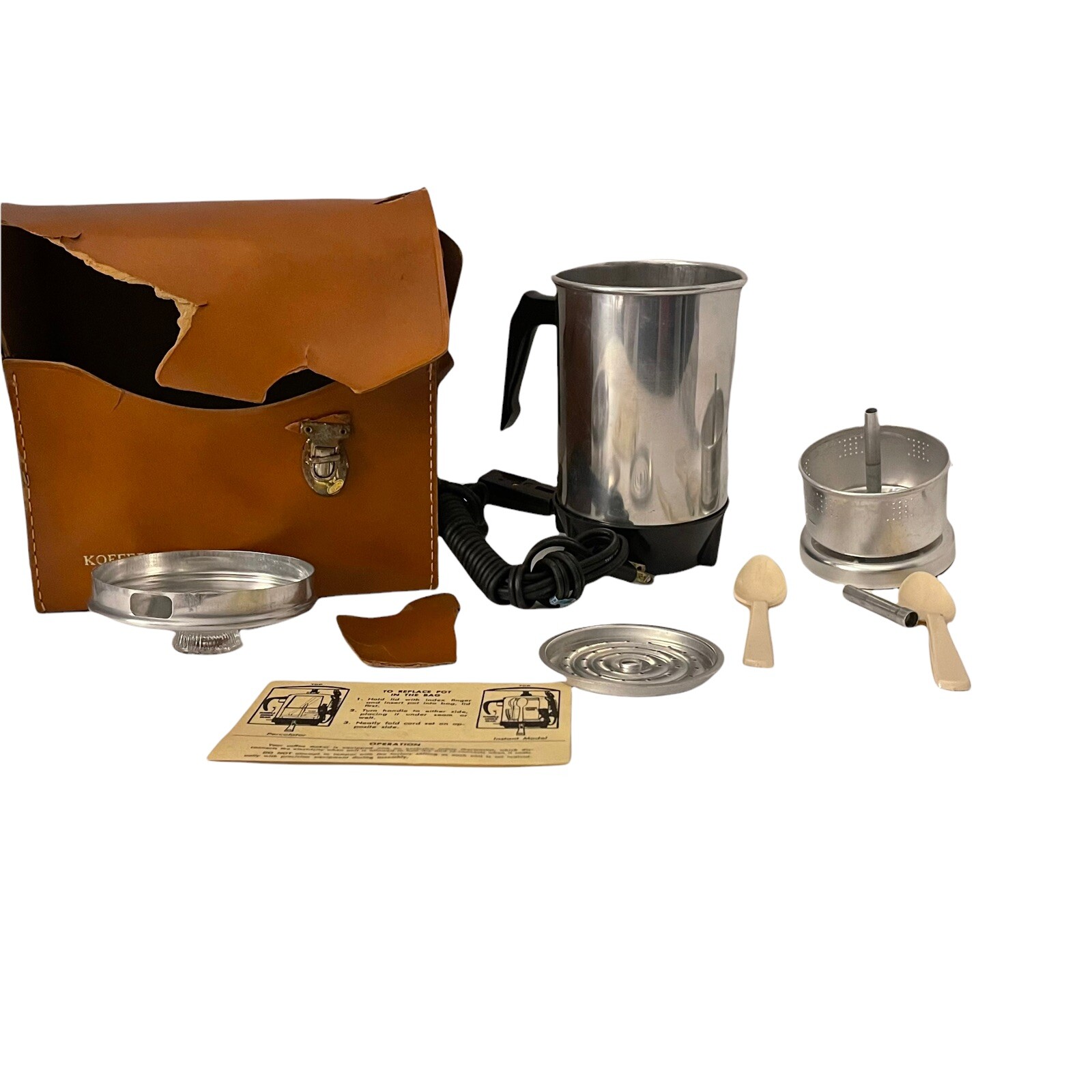 RETRO KOFFEEKIT-PERK ELECTRIC COFFEE MAKER TRAVELCASE BAKELITE HANDLE AND BASE