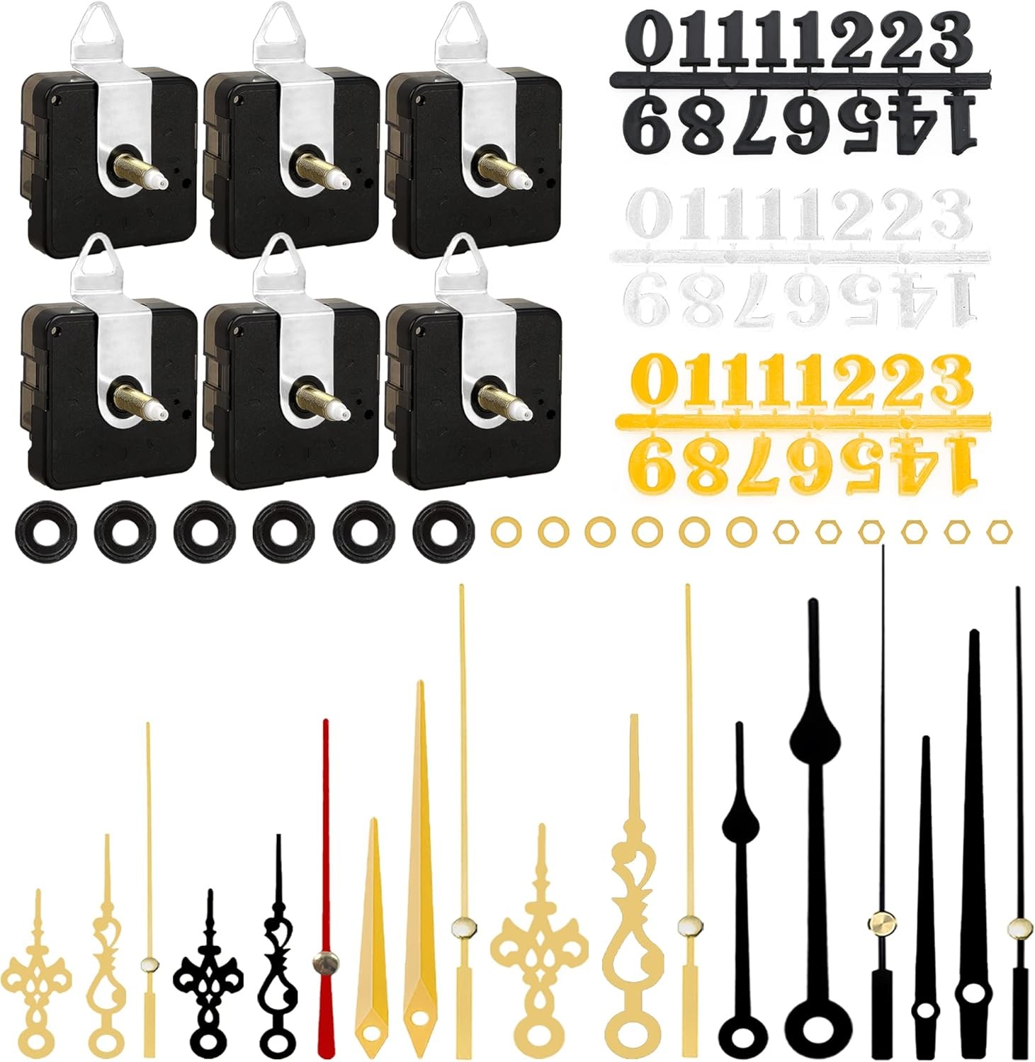 6pcs High Torque Quartz Clock Movement Mechanism Replacement Clock Numerals Kit