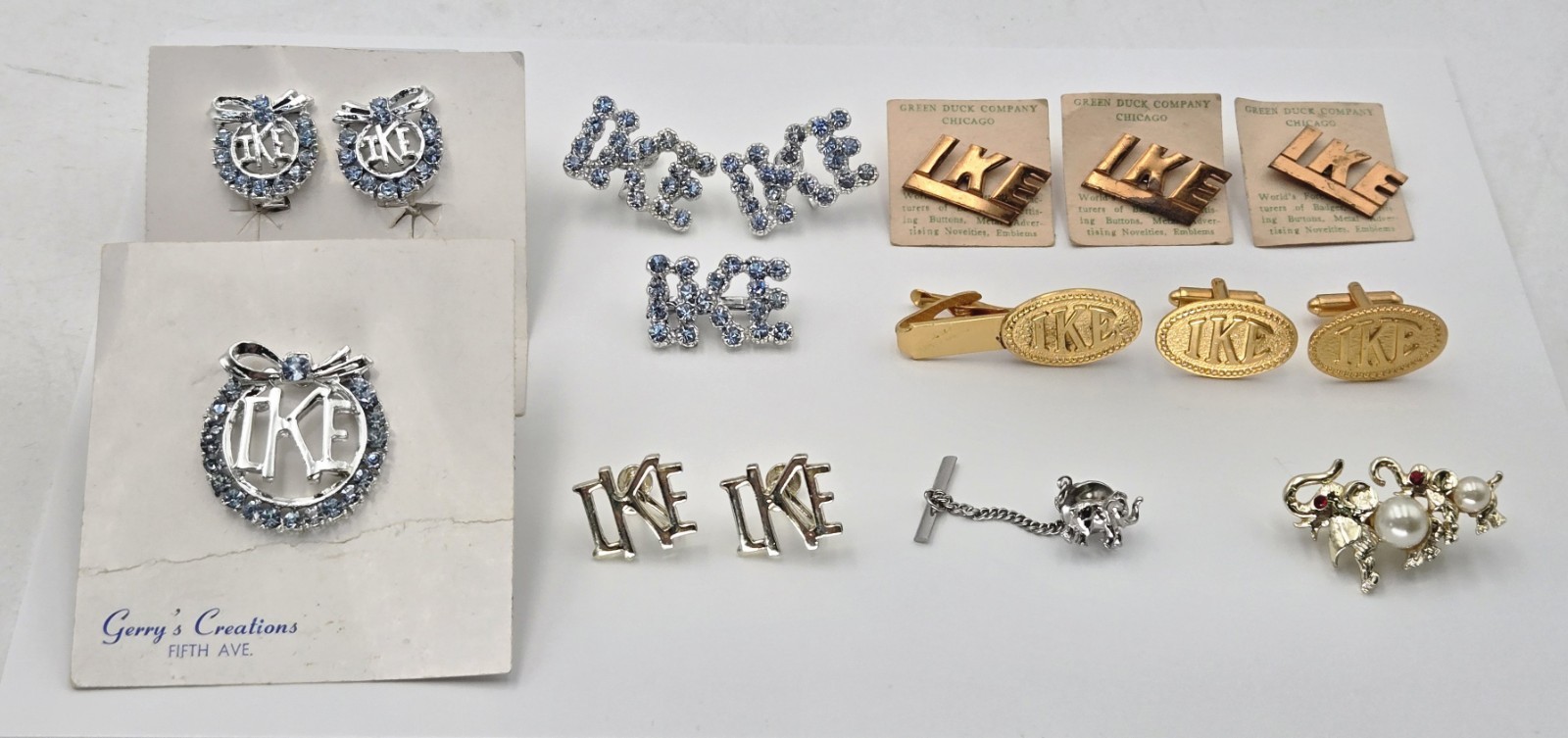 Vtg 1952 1956 Ike Eisenhower Campaign Jewelry Pin Cufflinks Green Duck Lot NOS