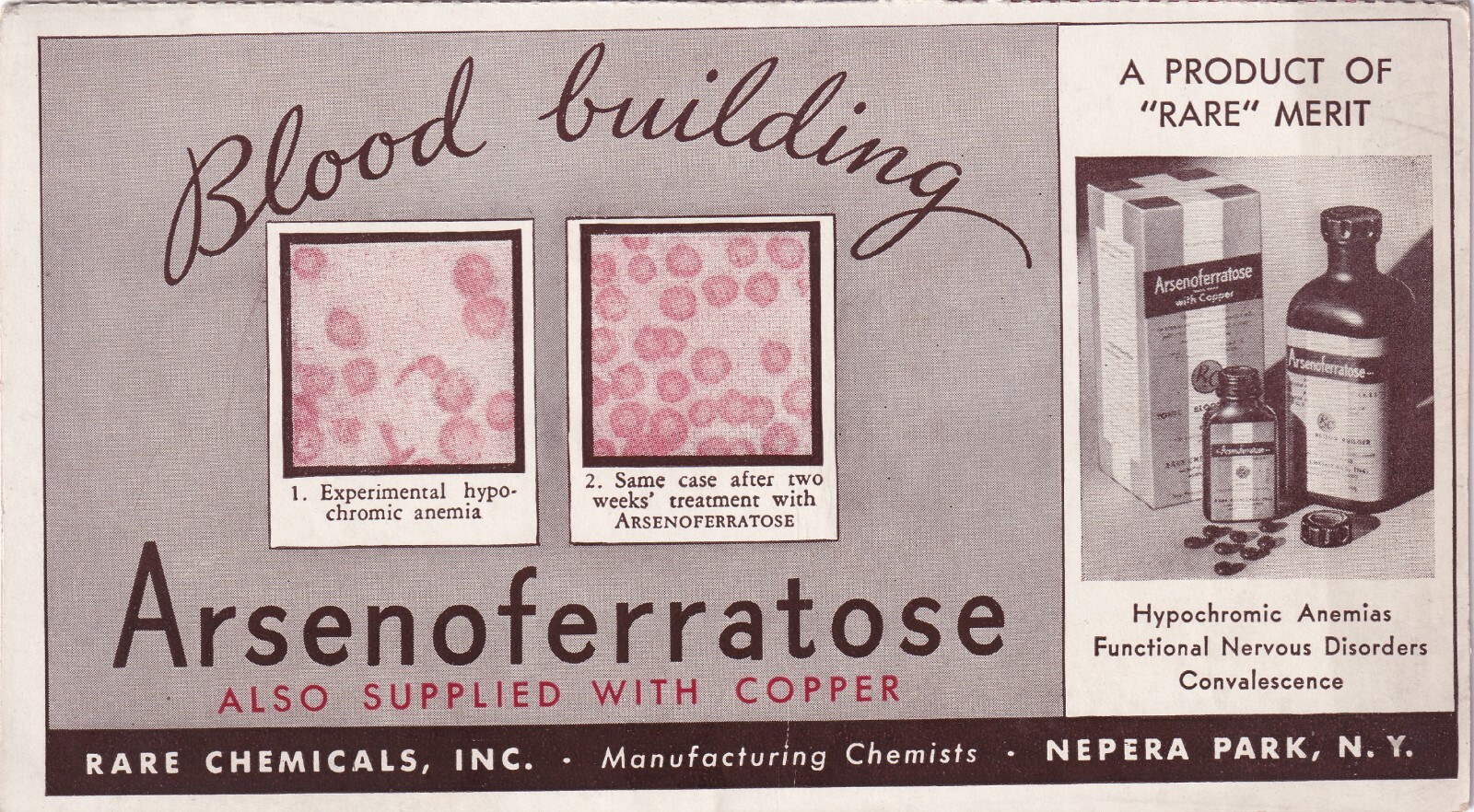 Vintage Pharmaceutical Blotter Card Arsenoferratose Rare Chemicals Inc. New York