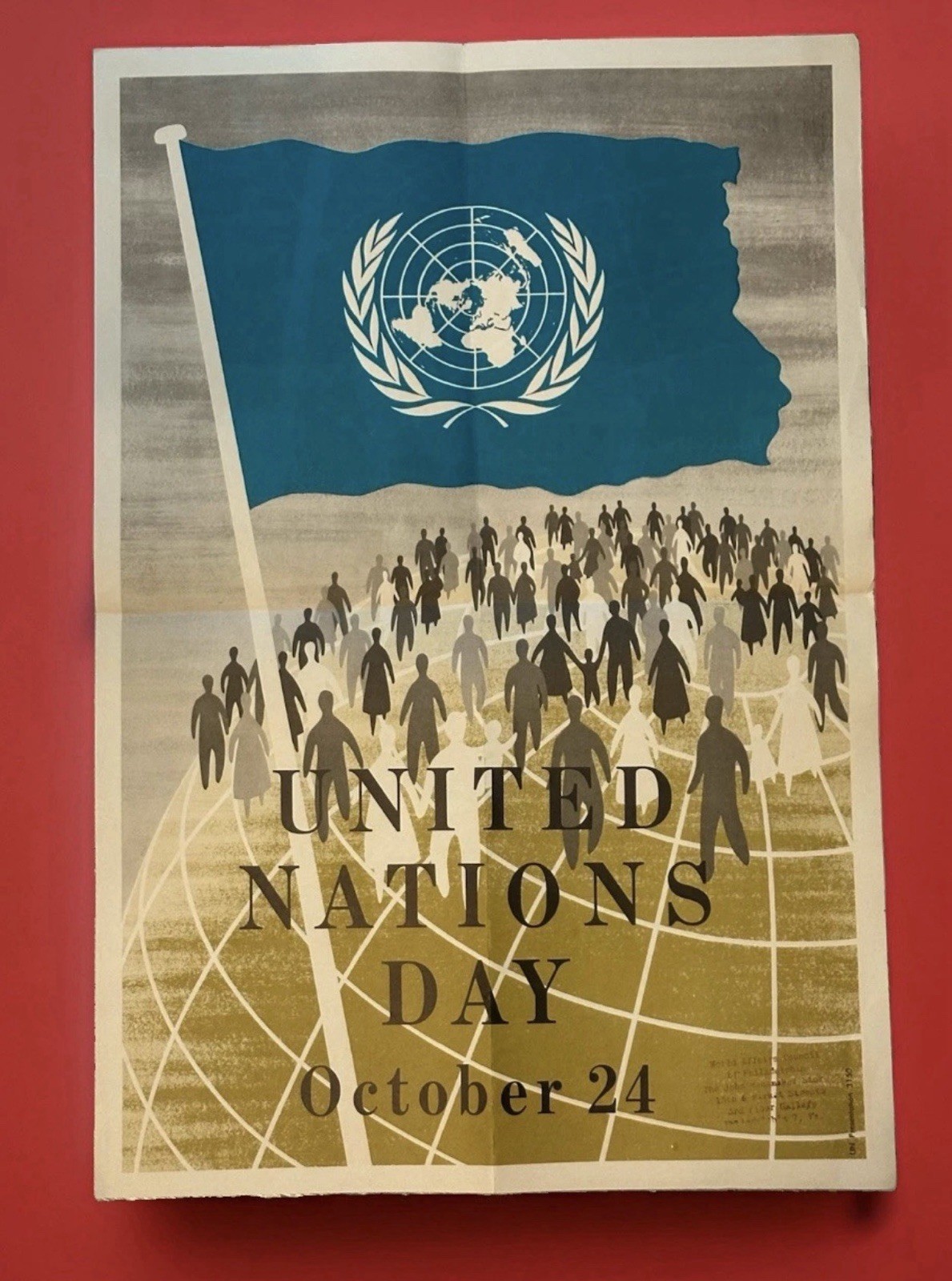 Vintage 1950s United Nations Day Original Poster 22x15 UN Presentation 3150