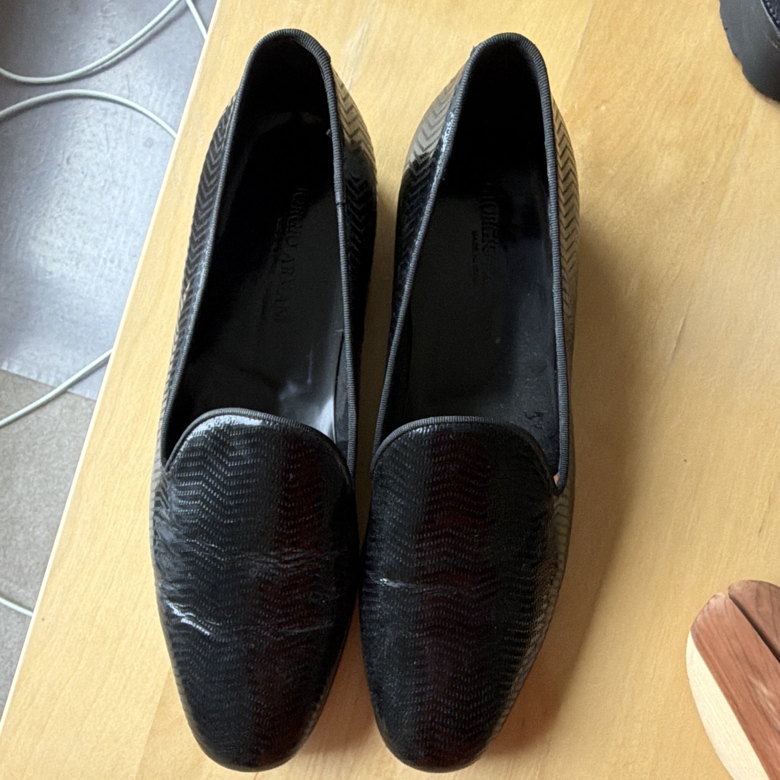 Giorgio Armani Men's Black Leather Slip-On Dress Loafers Logo US 11 EU 45
