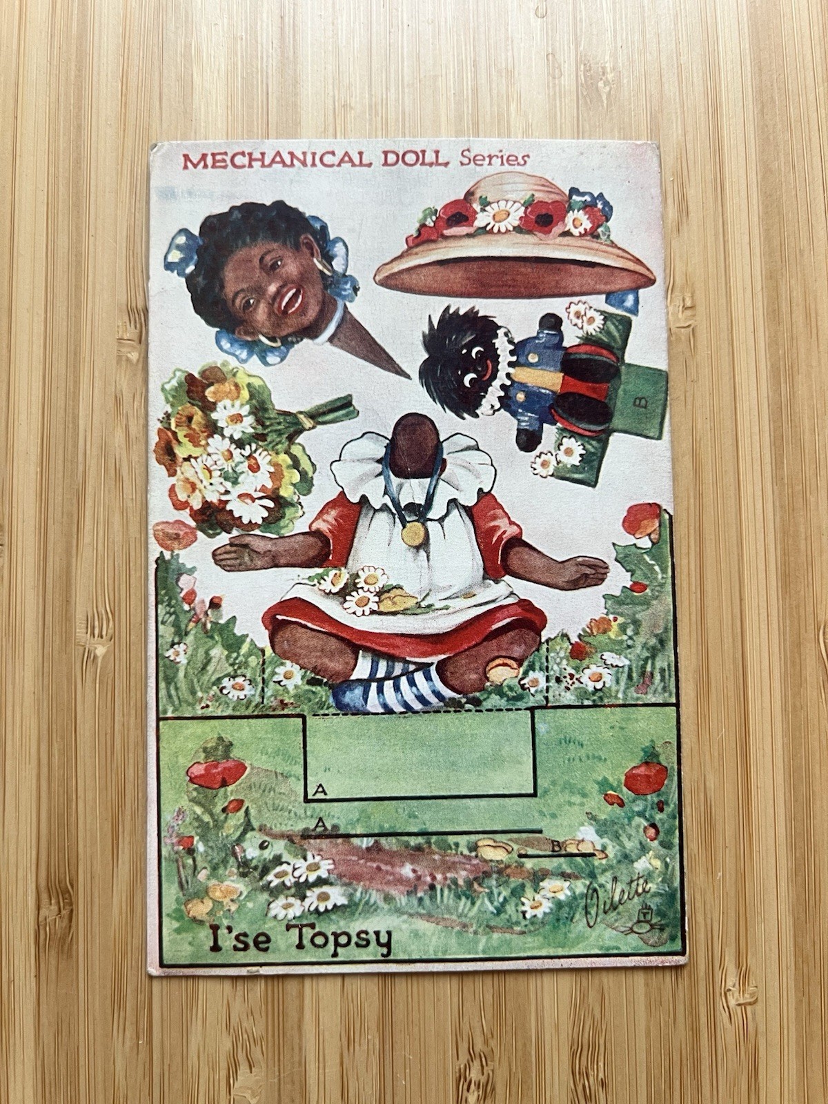 Vintage Raphael Tuck Mechanical Doll Series I'se Topsy Oilette Postcard c1910s