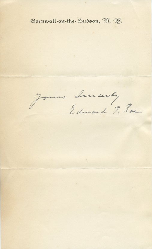 19th Century Author EDWARD P. ROE Autograph