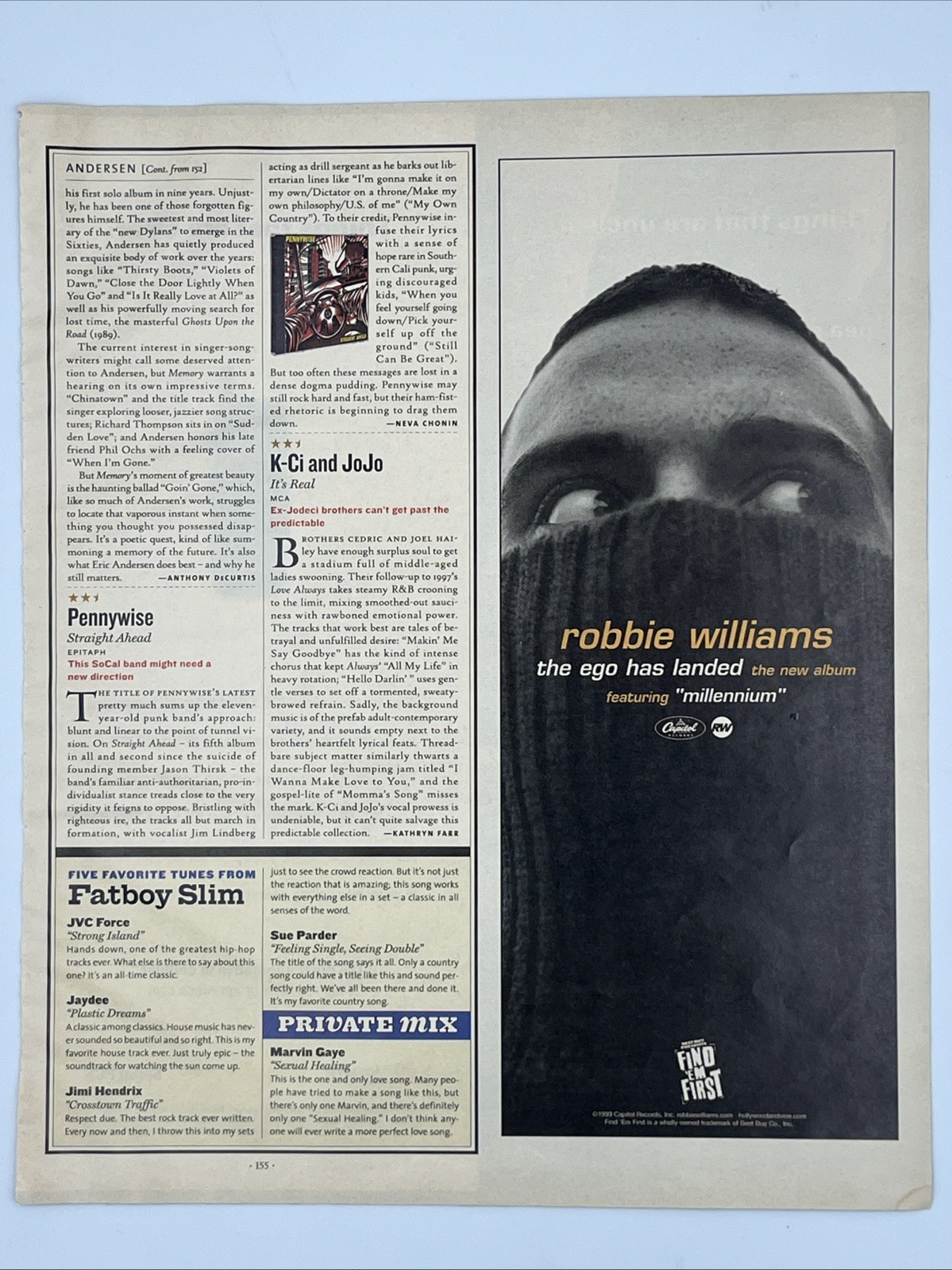 1999 Magazine Print Ad Advertisement Robbie Williams Millennium Album Sprint PCS