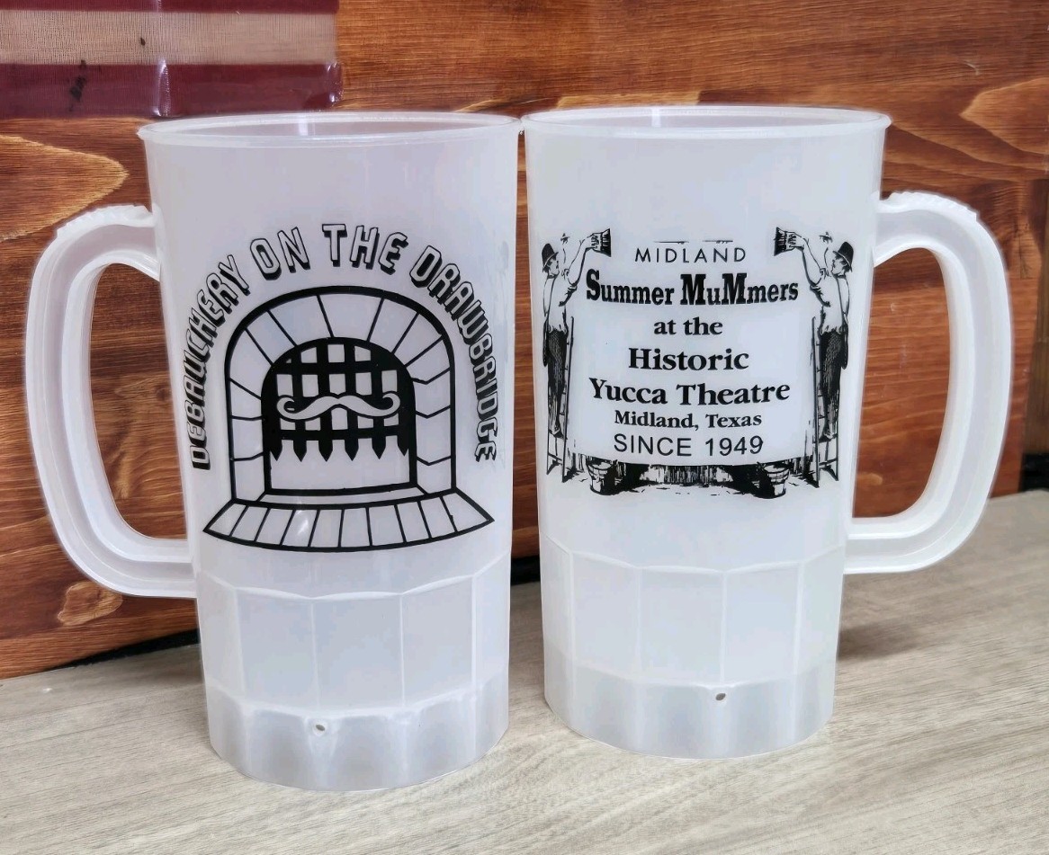 Vtg Midland TX Yucca Theatre Summer MuMmers Plastic Mug Souvenir Beer Cups RARE