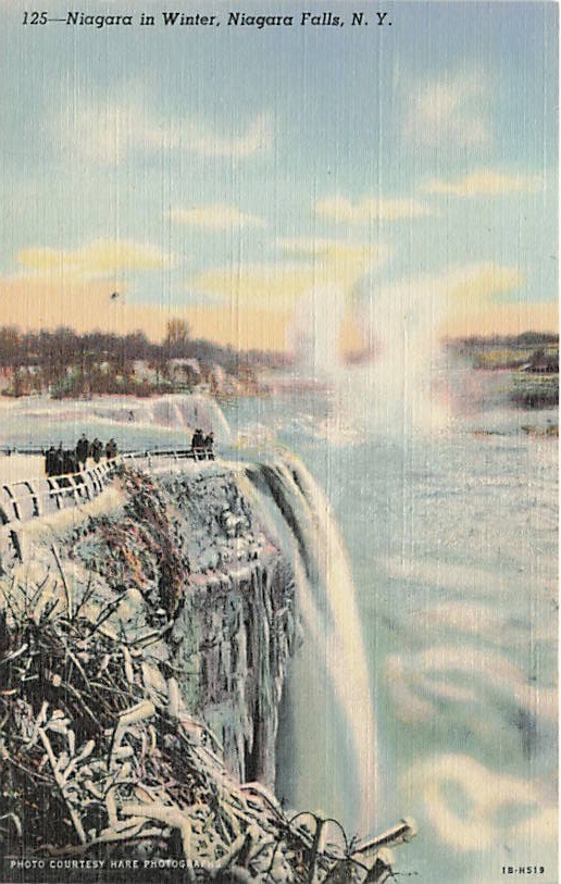 Postcard NY: Niagara Falls in Winter, Niagara Falls, New York Linen