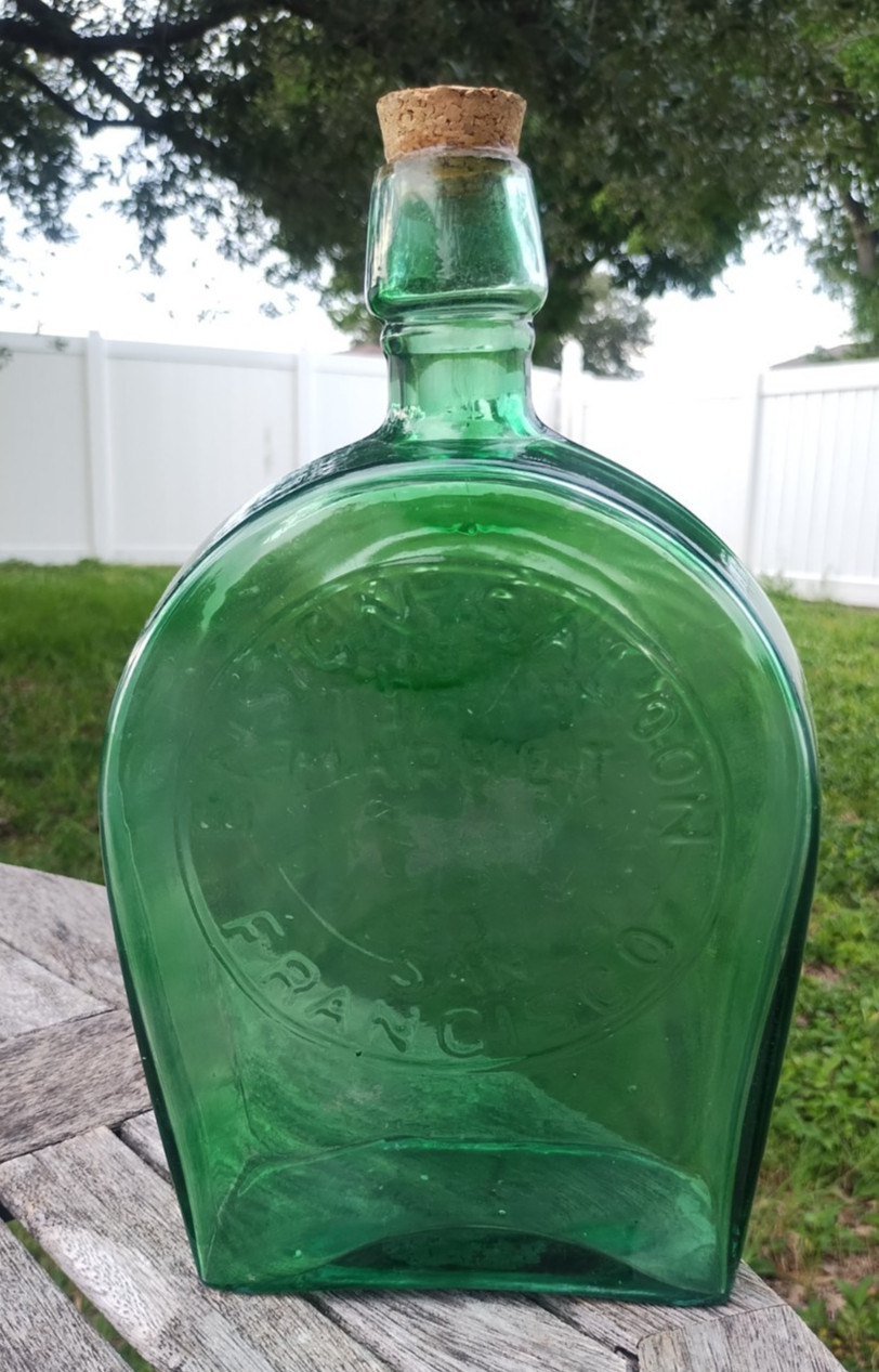 2 Sided LARGE ENSIGN SALOON No 1 COFFIN Whiskey Bottle Market St San Francisco