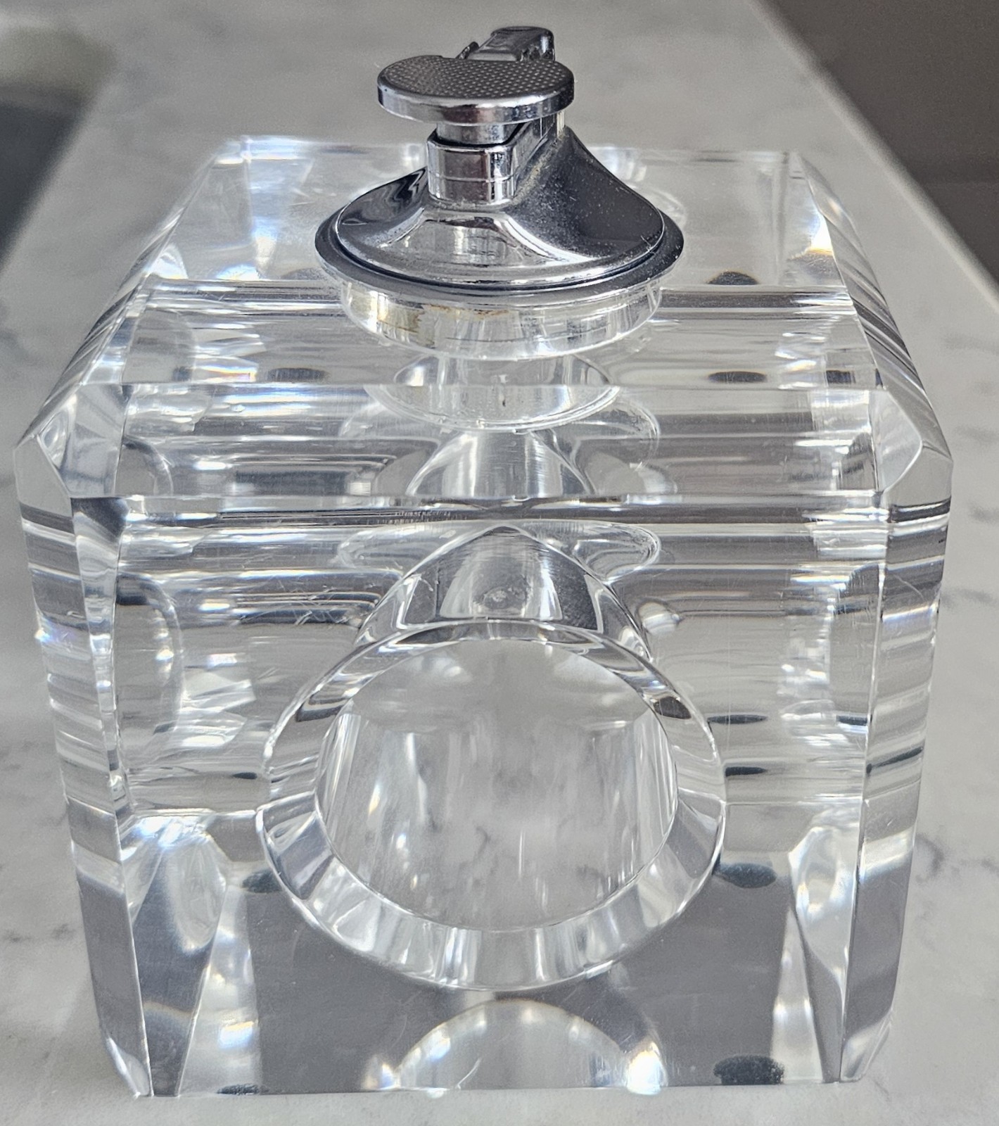 Vintage 1970s Acrylic Cube Table Lighter, An Antonio Imperatore Copy