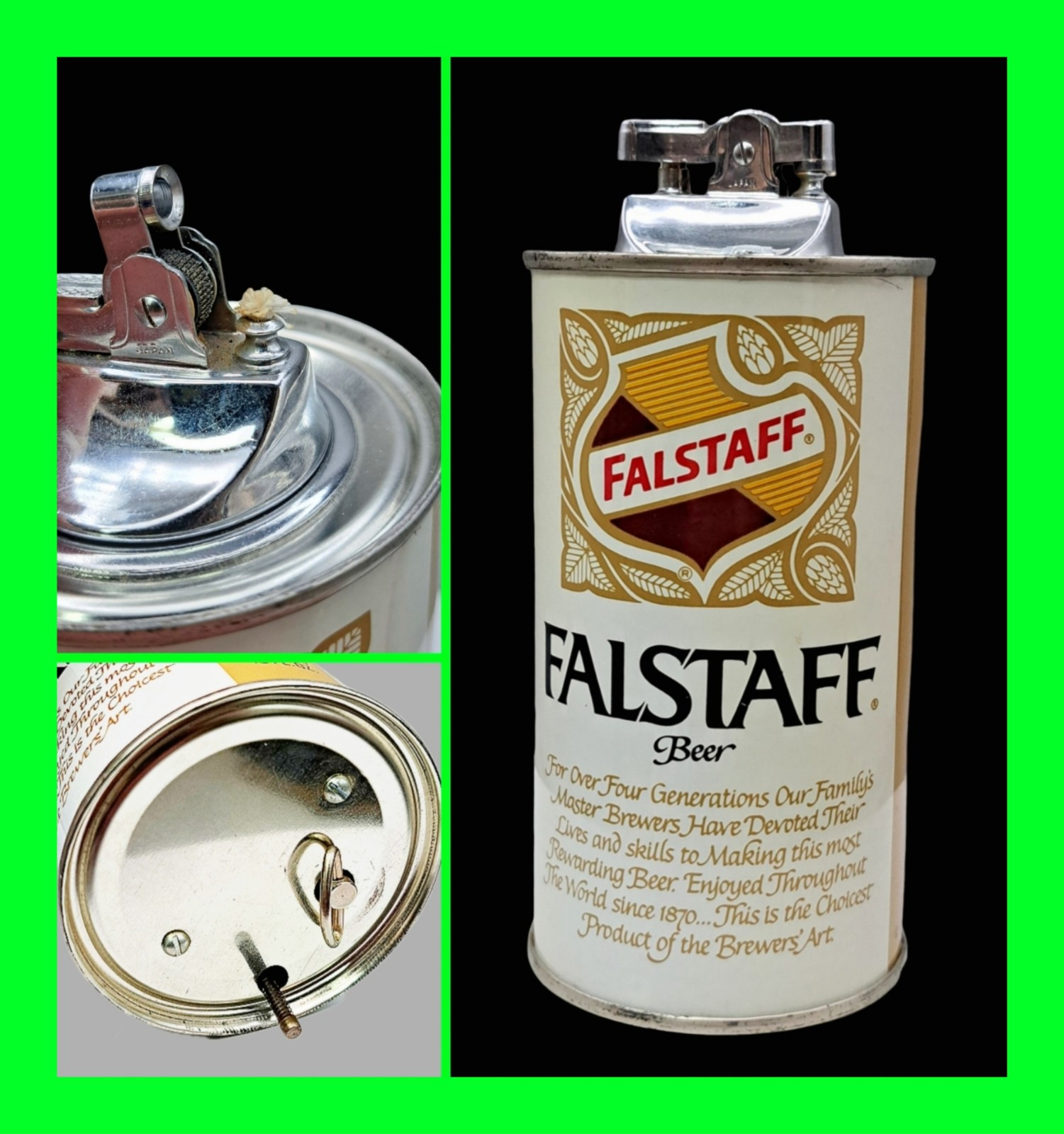 Unfired Unique Vintage Musical Falstaff Beer Can Table Lighter Fully Functional