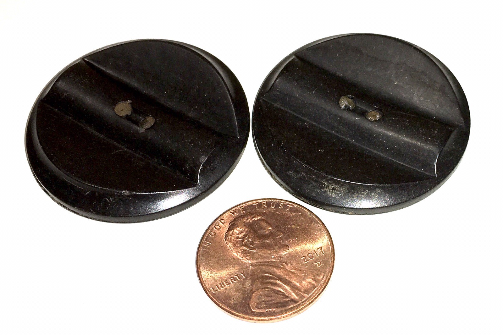 2 Antique Black Bakelite Coat Buttons