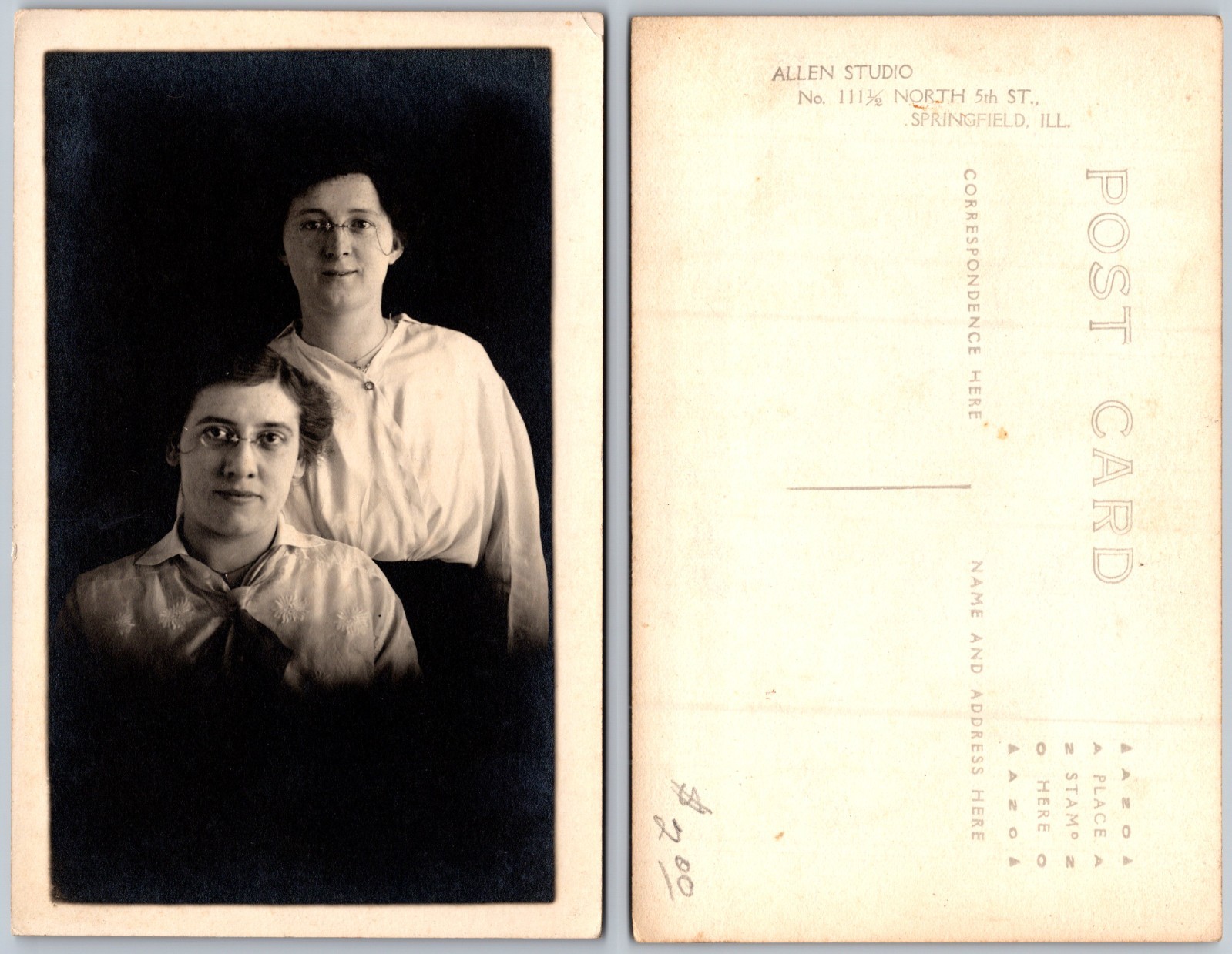 RPPC Springfield IL Studio Portrait Photo Postcard