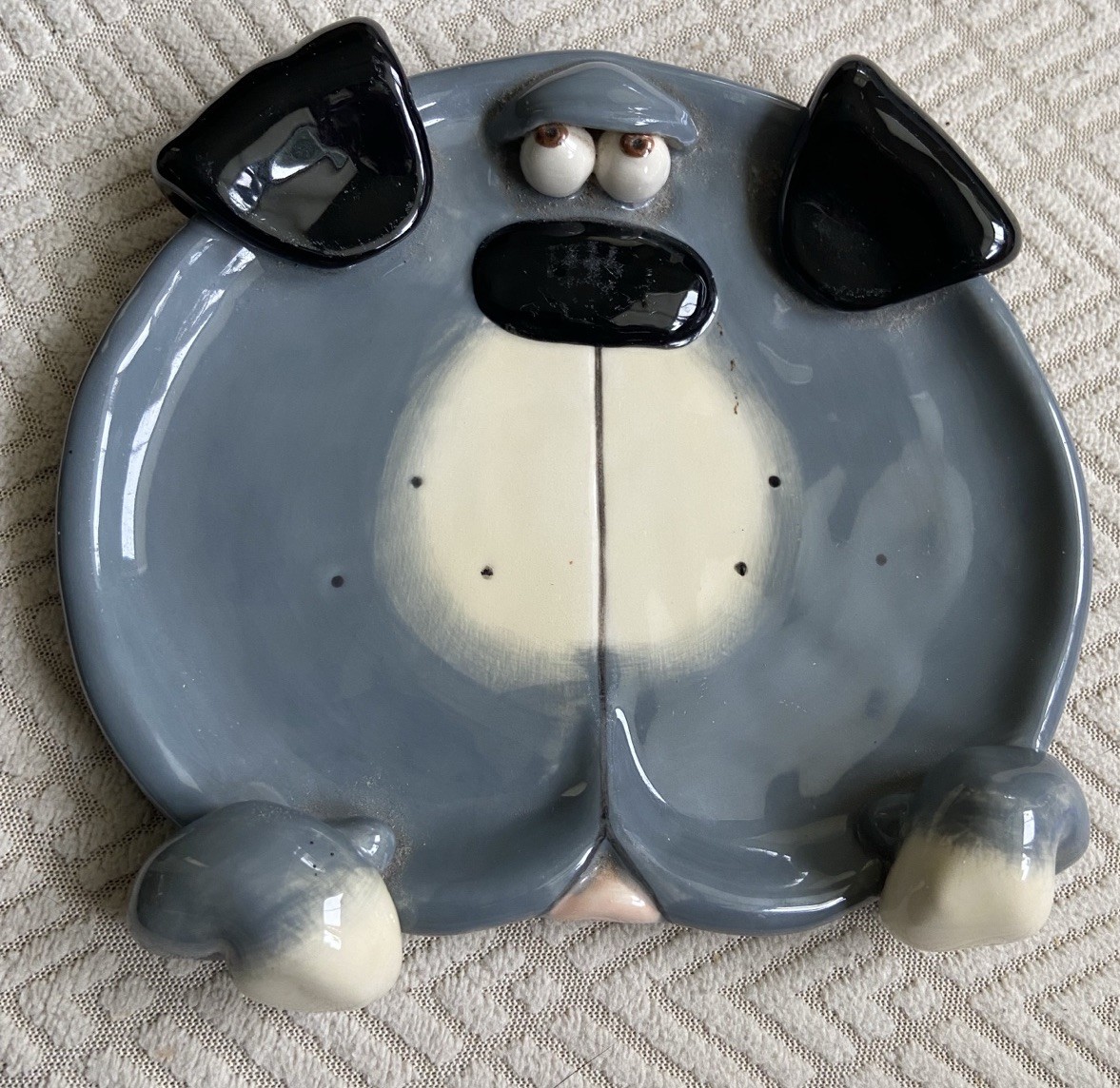 Vintage Signed Douglas Dog Trinket Catch All Dish Too Cute