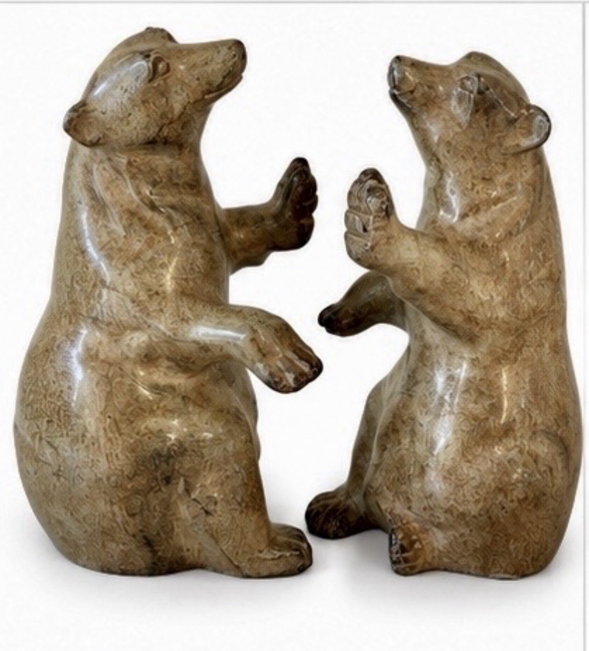 Vintage Made in India Pottery Dancing Playing Bears Bookends