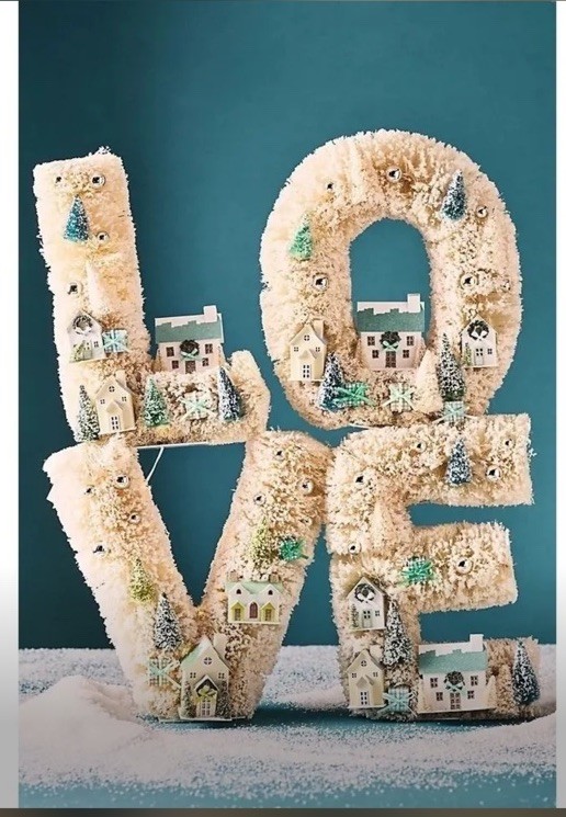 Anthropologie Sisal Light-Up Diorama Christmas “LOVE” New In Box Marquee STUNNER