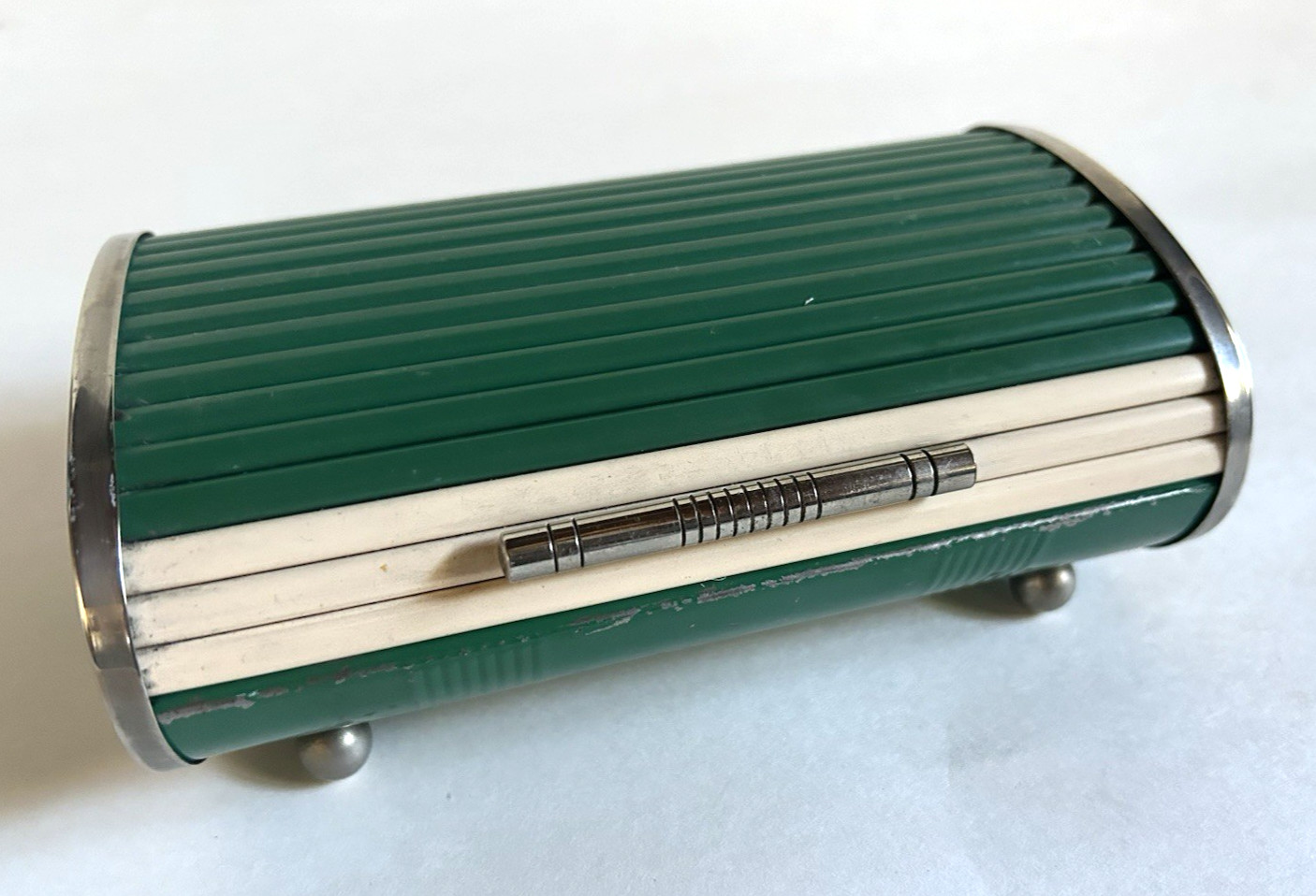Park Sherman 1930\'s Art Deco Steel Chrome Roll Top Rollette Cigarette Box Case