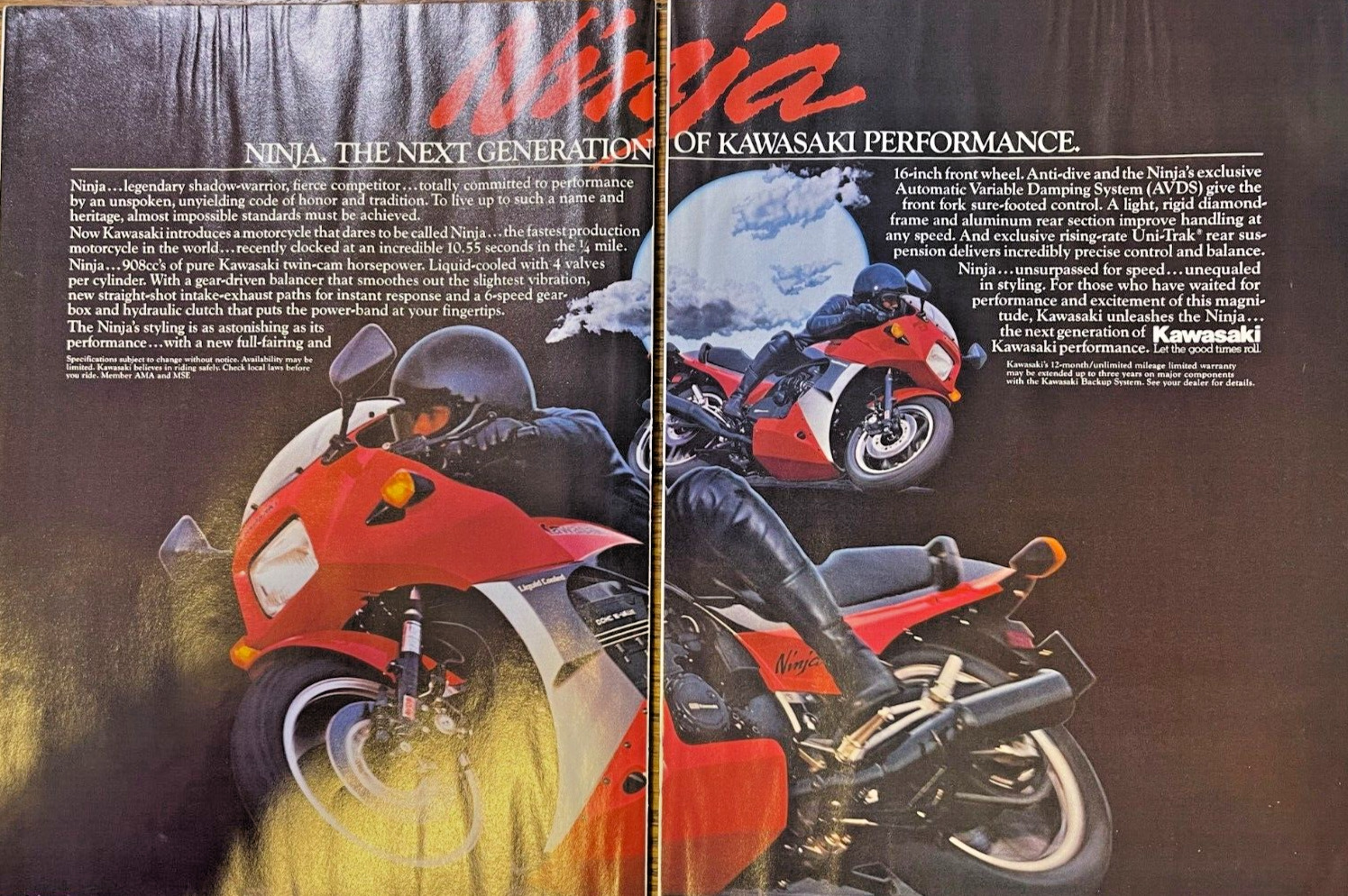 1984 Vintage Magazine Advertisement Kawasaki Ninja Motorcycles