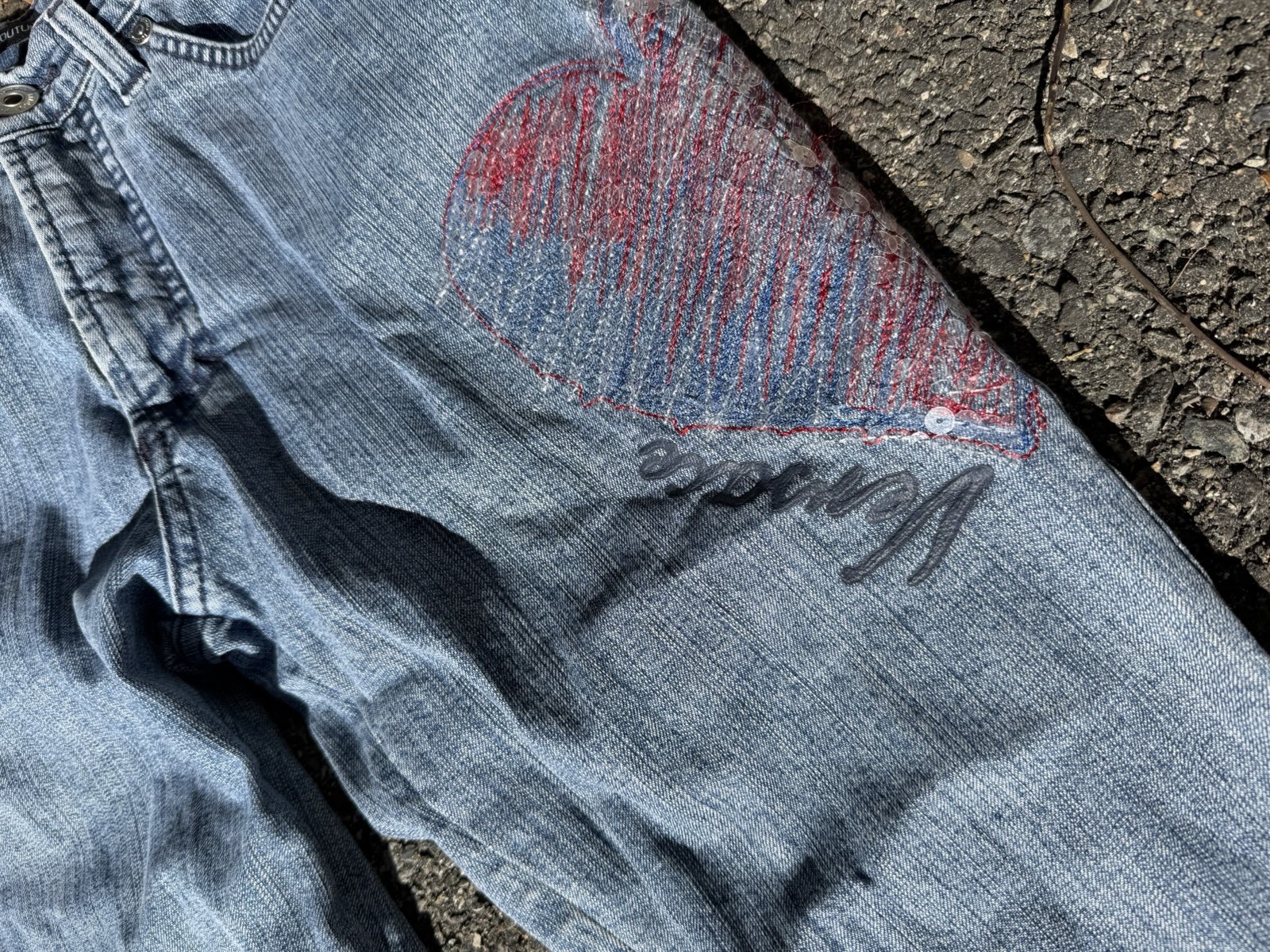 Versace Jeans Couture Denim Trousers - Stonewashed Blue, Heart Detail