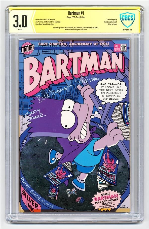 Bartman #1 Simpsons CBCS Groening Morrison Vance Signed Foil Poster 1993