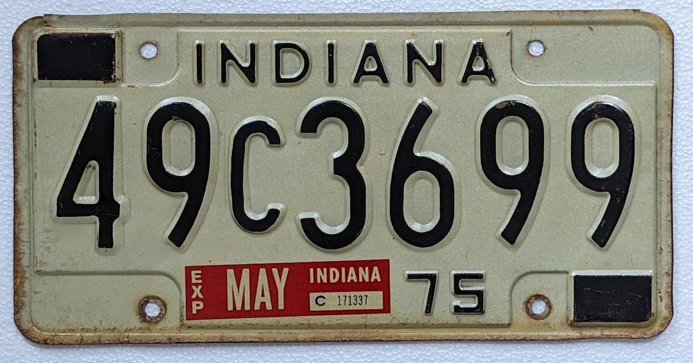 Vintage 1975 Indiana License Plate Garage decor  Marion County