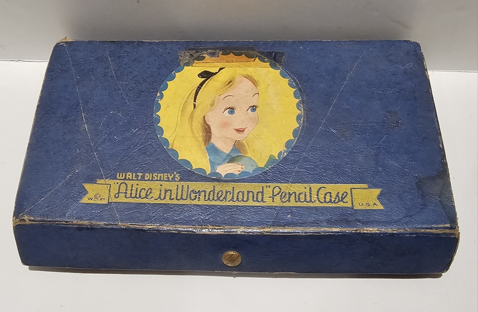 Antique Alice In Wonderland School Art Pencil Box Case Vintage Rare Walt Disney
