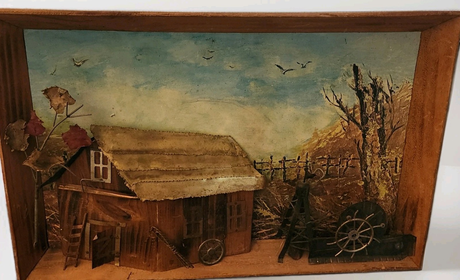 Rare Vintage Framed 3 Dimensional, Music Playing, Farmhouse Wall Hanging Art