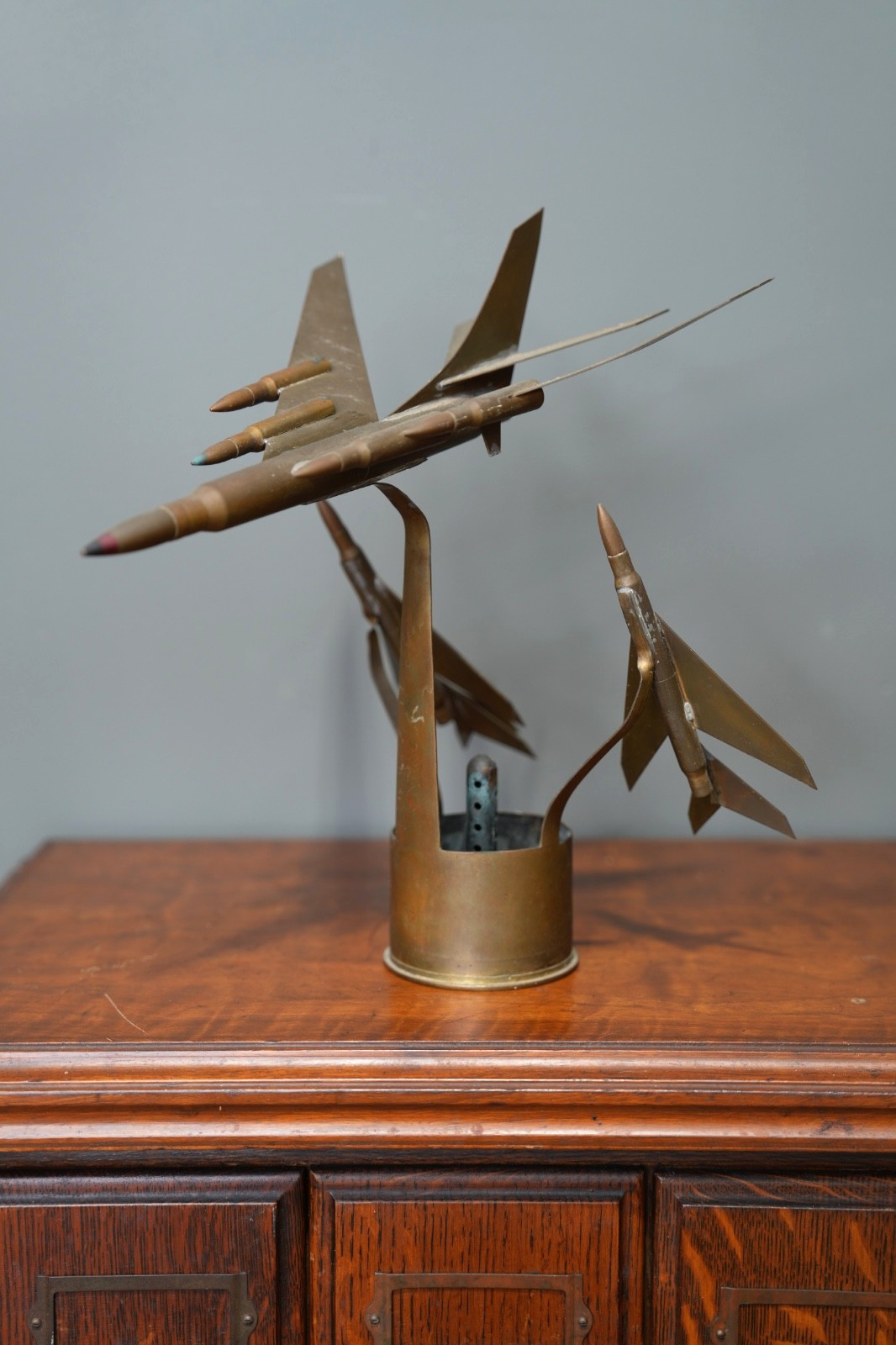 Antique WWII Trench Art Airplane Ashtray Paperweight Military 1945 Vintage Army