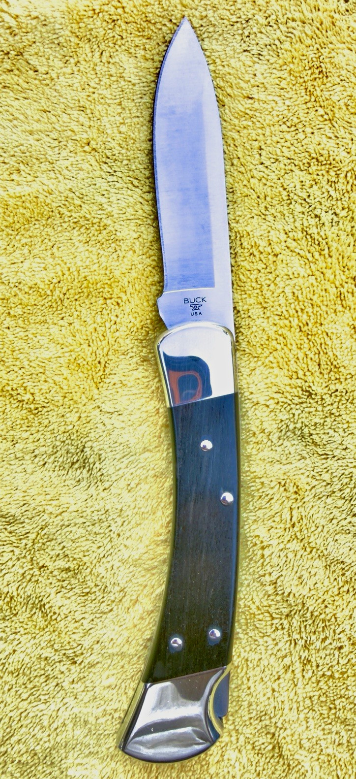 New Buck 110 Drop Point, Nickel Silver Bolsters, Ebony Scales