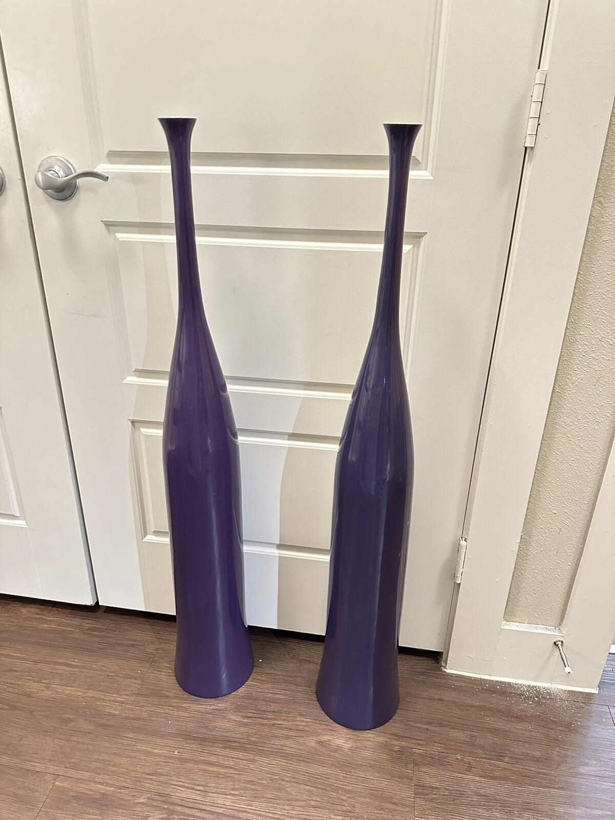 Two 80s Postmodern BauhausPurple FLOOR Vases by Oggetti 40 Inch XL