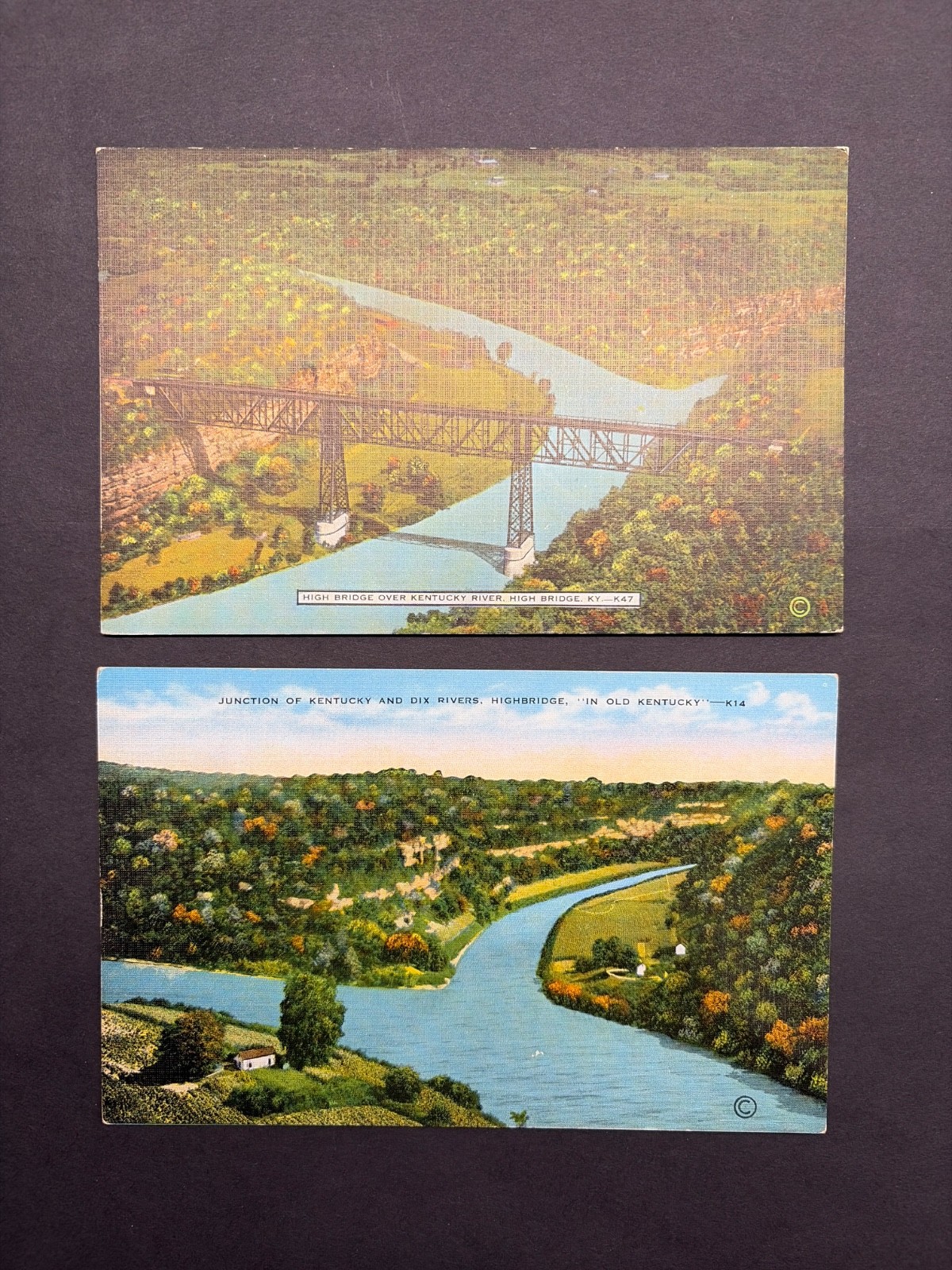 Vintage Kentucky - High Bridge River, Dix River Postcards - Lot of 2 UNPOSTED