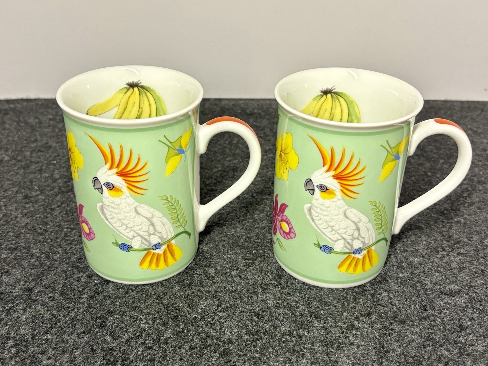 Pair of Lynn Chase 1995 “Monkey Business” Porcelain Mugs 4.125 Inches High New