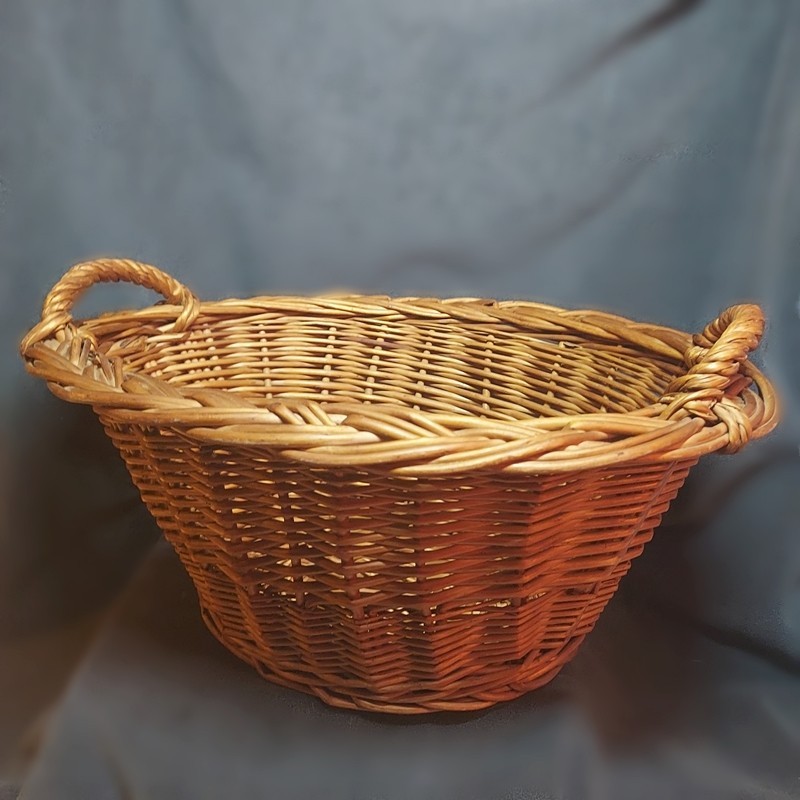 1940s 1950s Vintage French Willow Oval Gathering Basket w Double Handles
