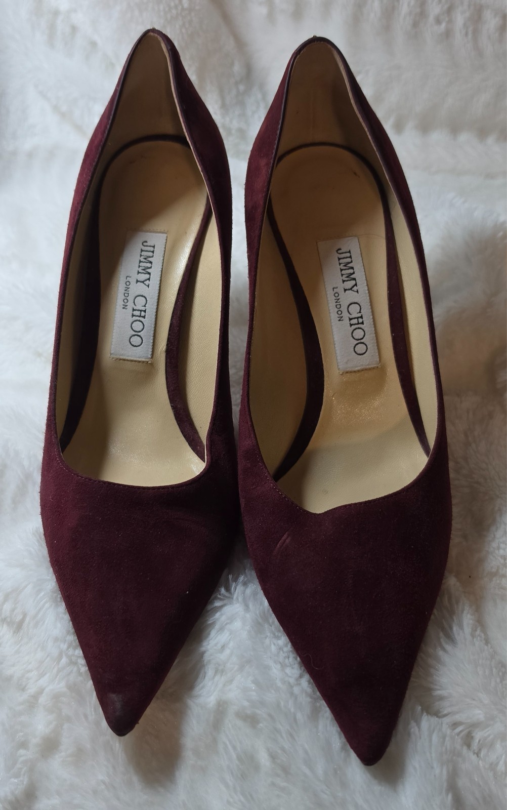 Jimmy Choo Women’s Suede Burgundy Pointed Toe Stiletto Pump Slip On 37.5
