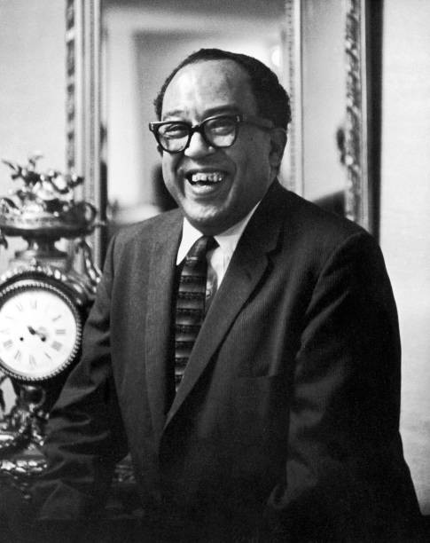Portrait American poet author journalist Langston Hughes laughing Old Photo