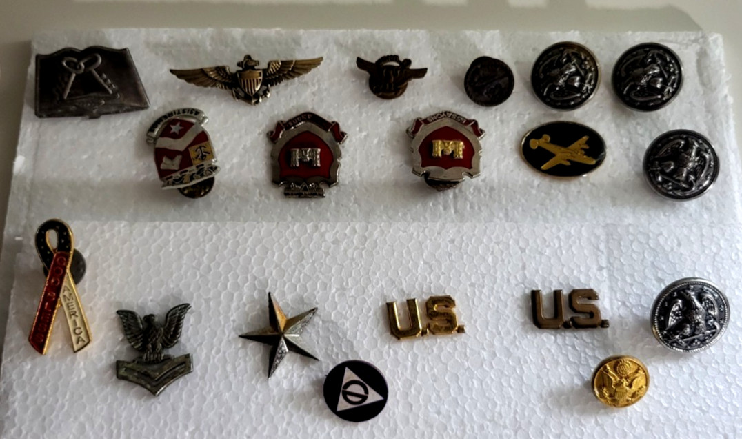Lot of 19 VTg US Army Clutchback Pins Military buttons defense US Insignia etc