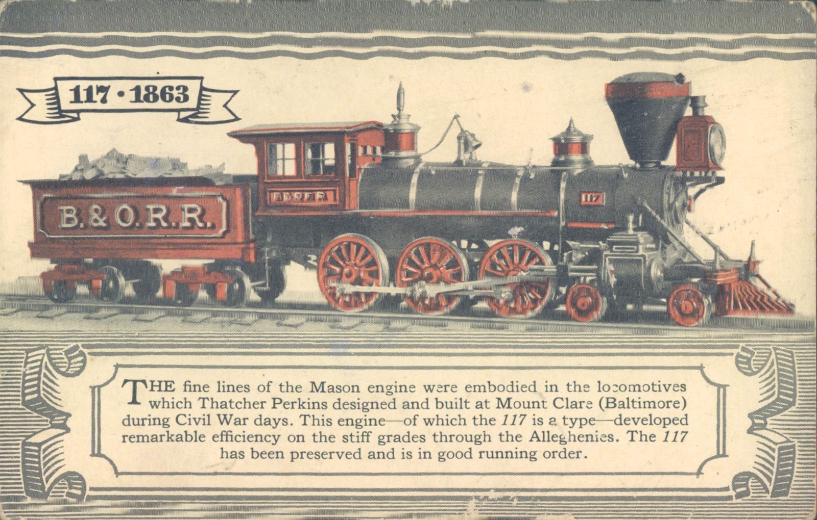 USA B & ORR Baltimore Locomotive 1910s PC