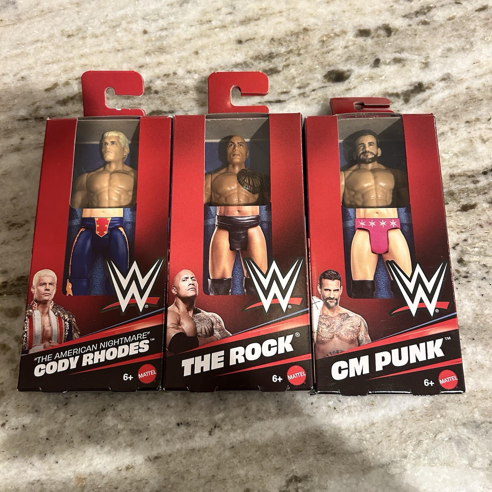 WWE Mattel The Rock Mini Figure Wrestling CM Punk Cody Rhodes 3 Figure Lot 6”