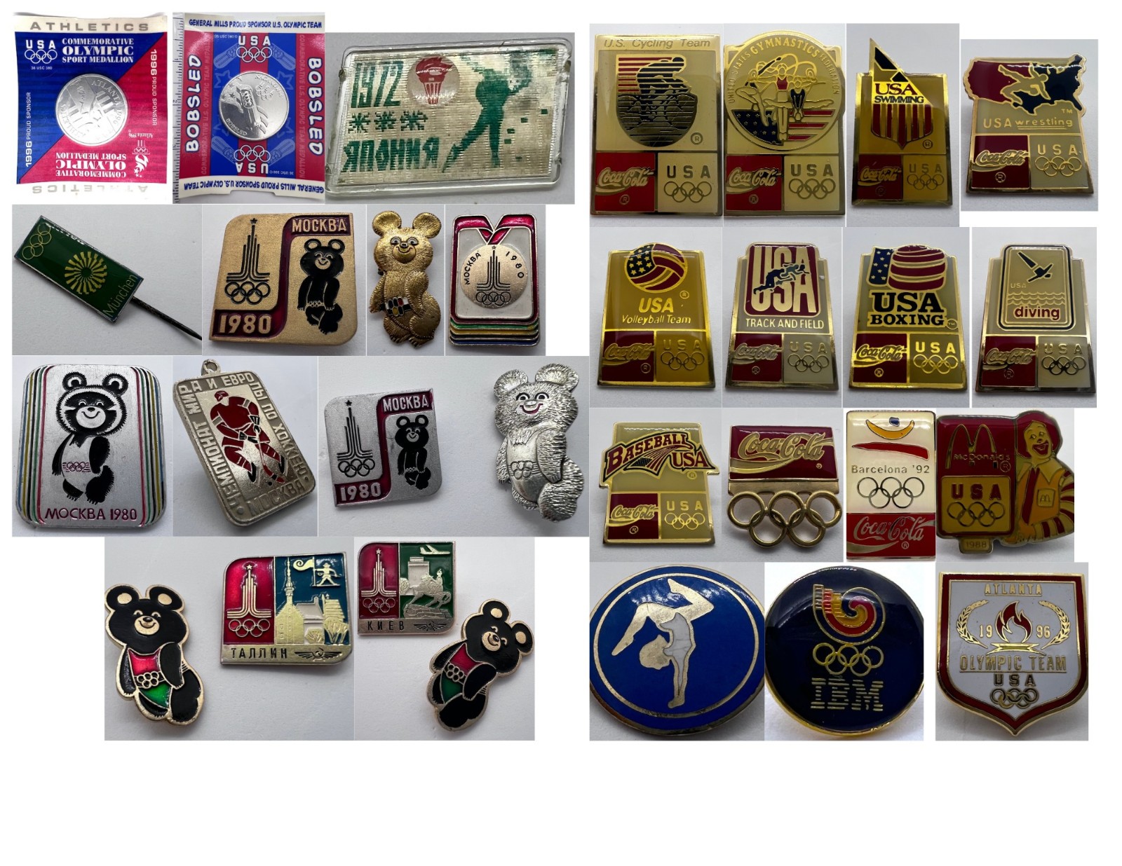 Lot of Vintage Olympic Memorabilia - Pins & Medals - Munich1972 Moscow1980 30pc.