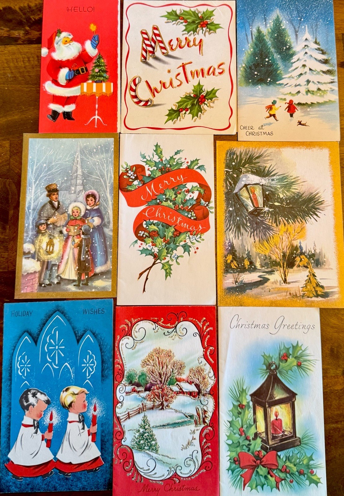 Lot of 9 Vintage MCM Holiday/Christmas Cards 1940s/1950s/1960s Unused
