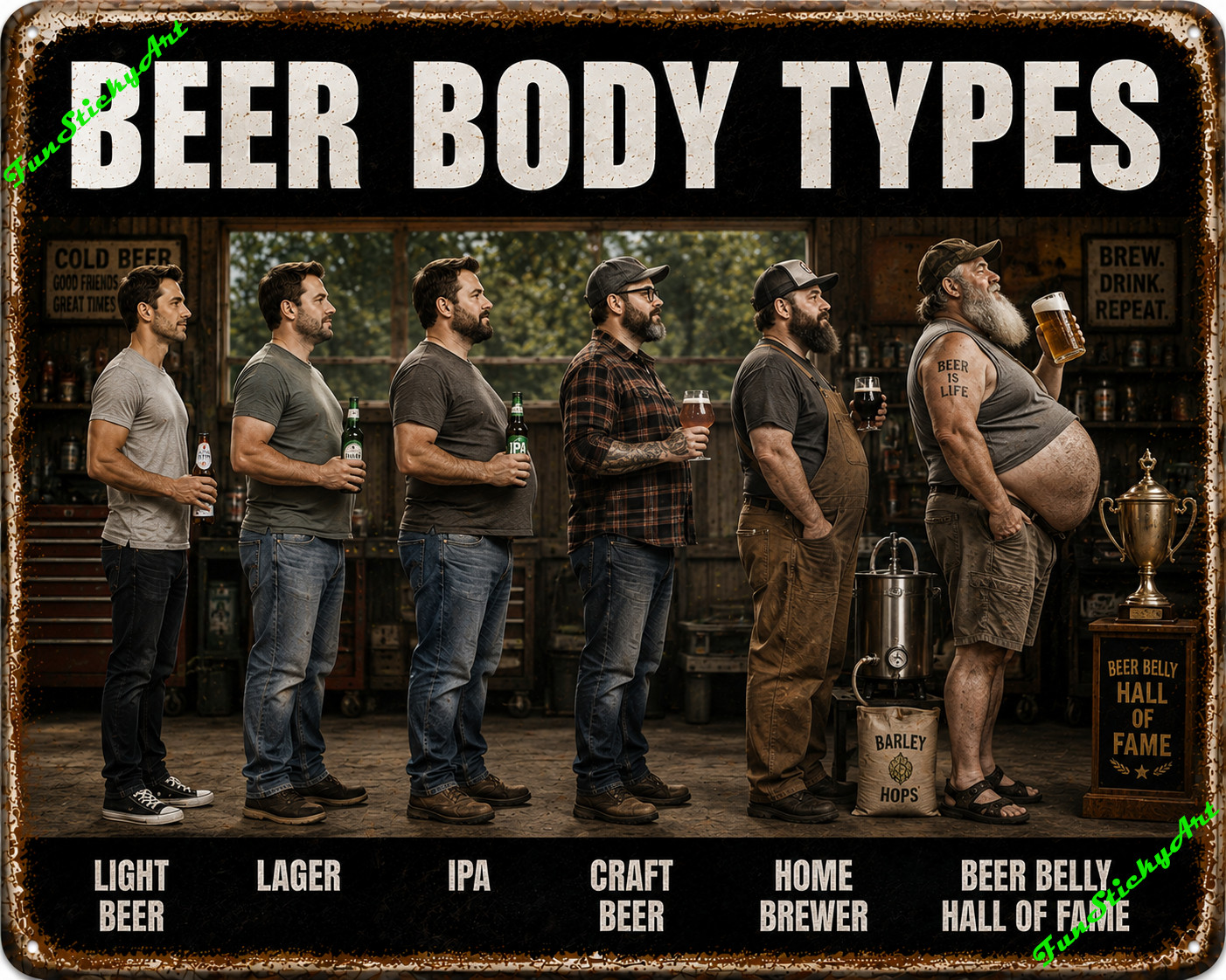 Funny Body Types Fridge Magnet – Rustic Humor Novelty Gift – Beer Body Type