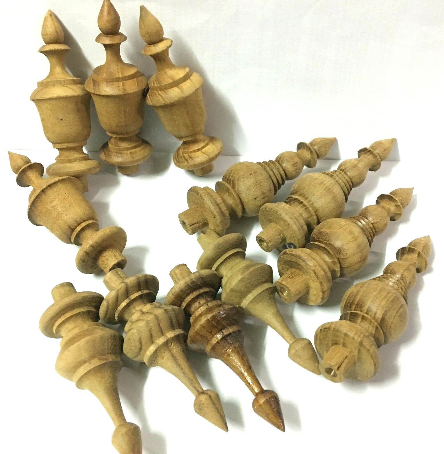 12Pcs Teak Wooden Finial 3 Types Antique furniture Home Decor DIY Unpainted 