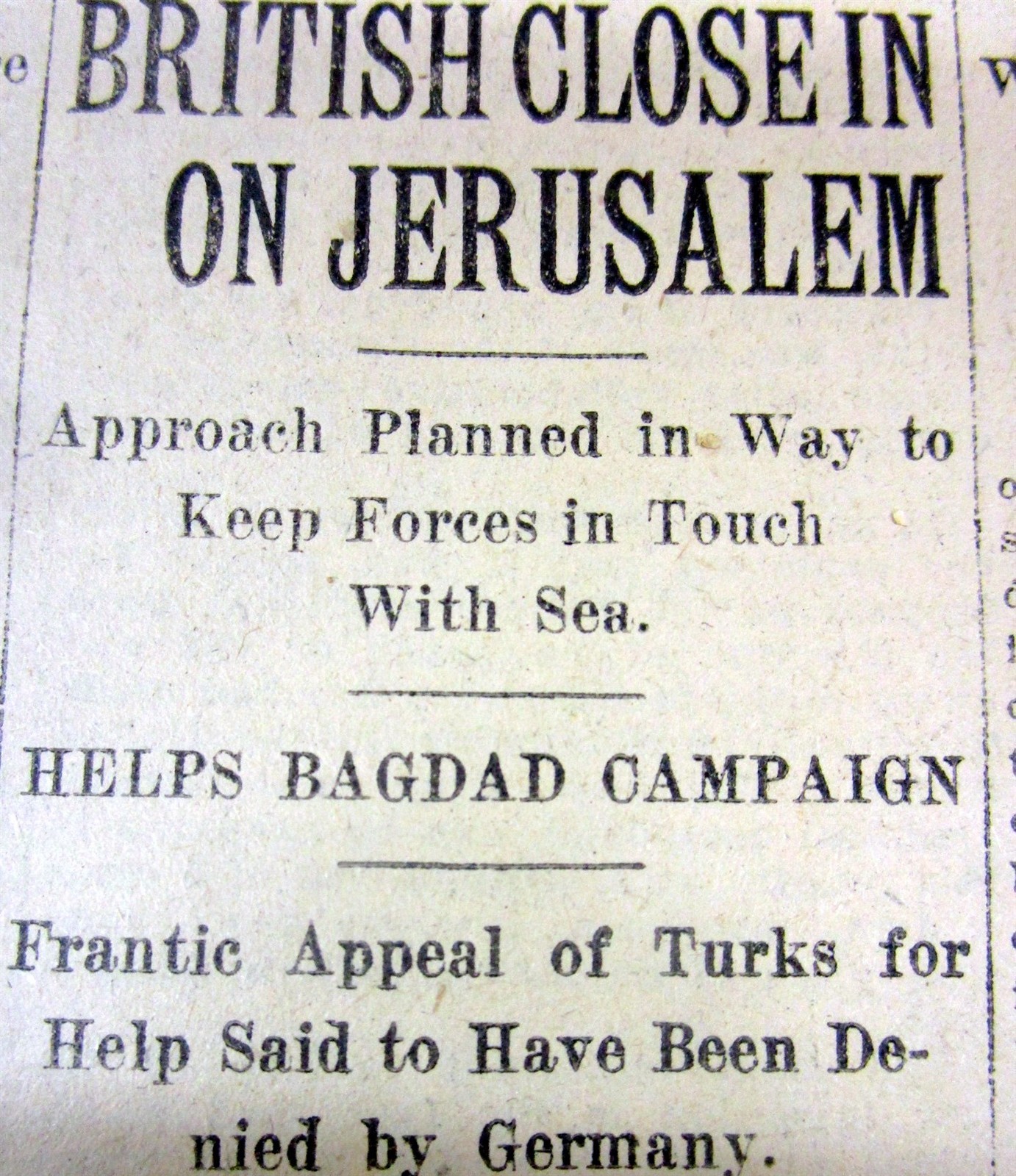 2 1917 WW I newspapers BRITISH ARMY CAPTURE of JERUSALEM from the OTTOMAN EMPIRE