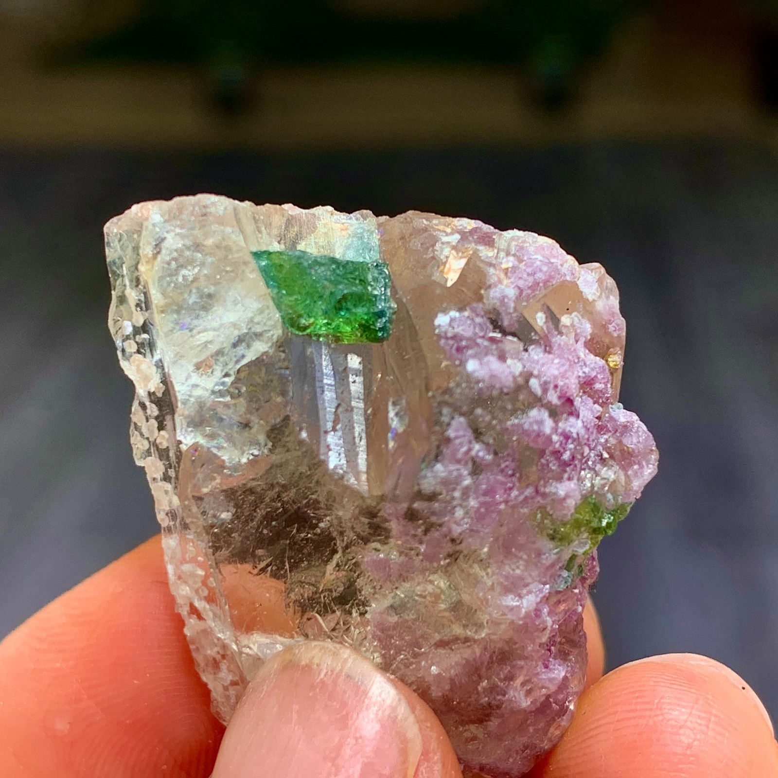 48G Natural green tourmaline quartz crystal cluster mineral specimen